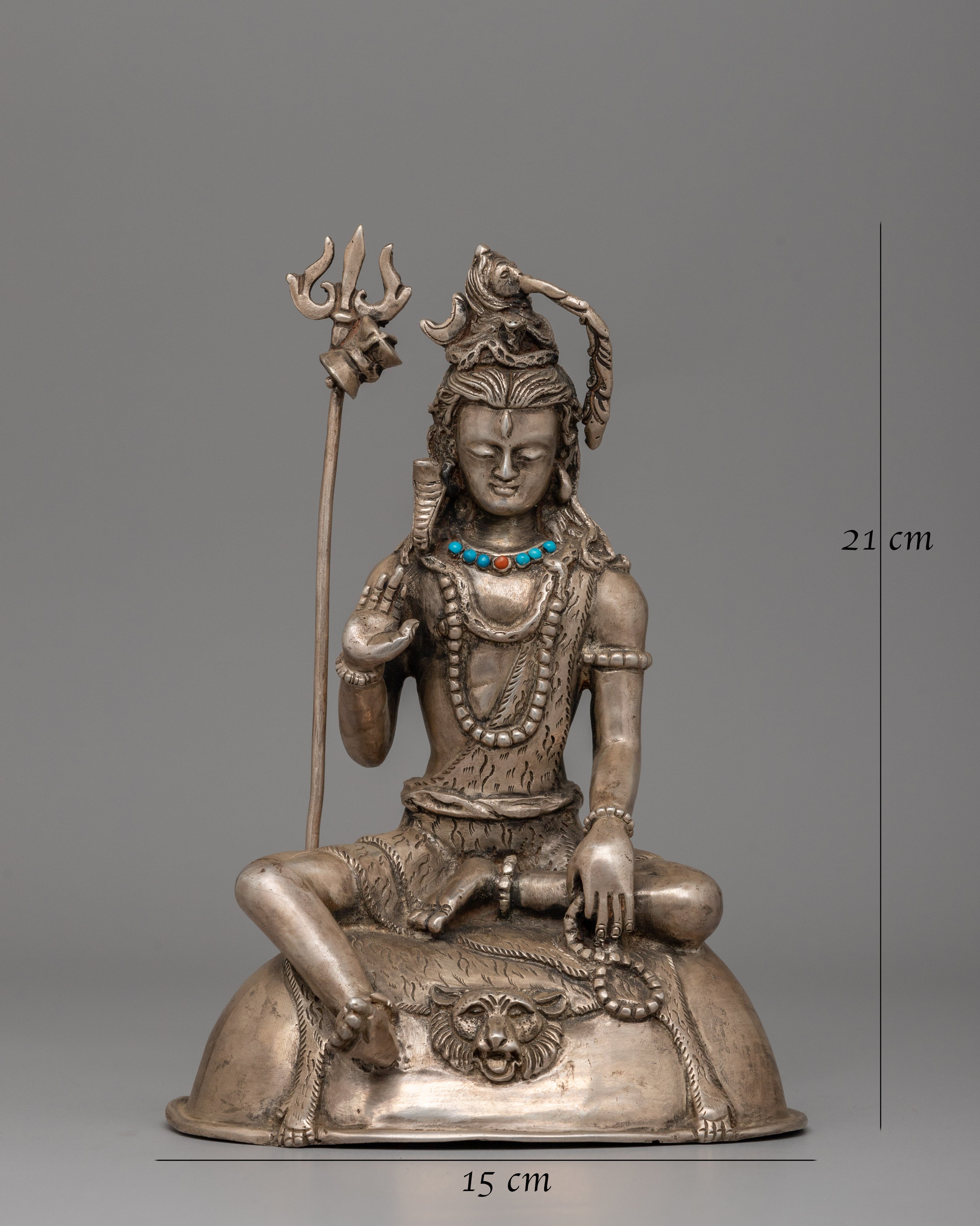 Shiva Silver Plated Copper Statue | Adi Yogi Shiva Ji Statue for Zen Decor