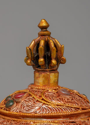 Crystal Dhupur Rice Pot | Handcrafted Copper Pot with Filigree and Gold Plating