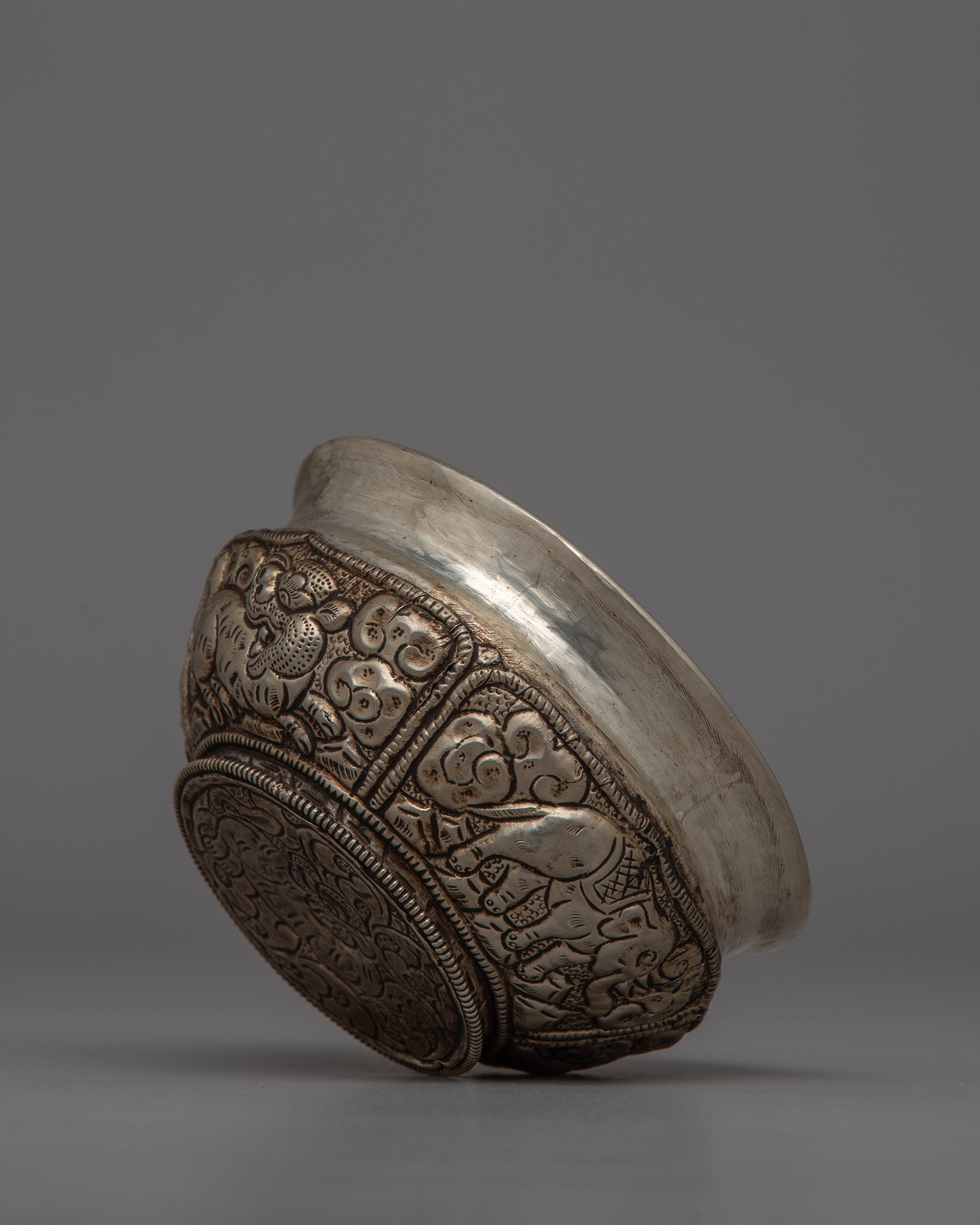 Handcrafted Antique White metal Offering Bowl for Shrines | Symbolizing Prosperity and Abundance