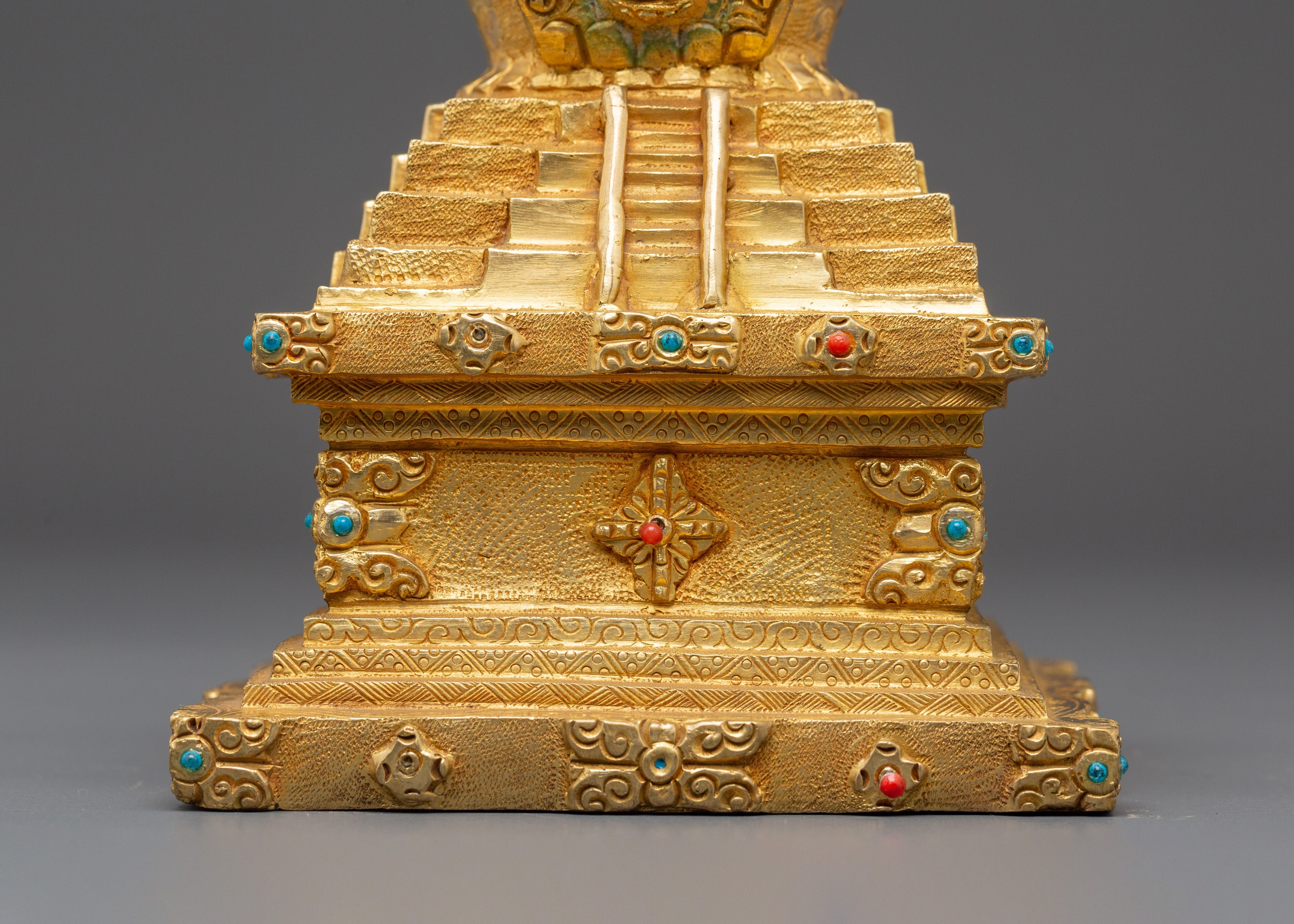 Spiritual Altar Stupa Decor | Gold Plated Tibetan Meditation Statue