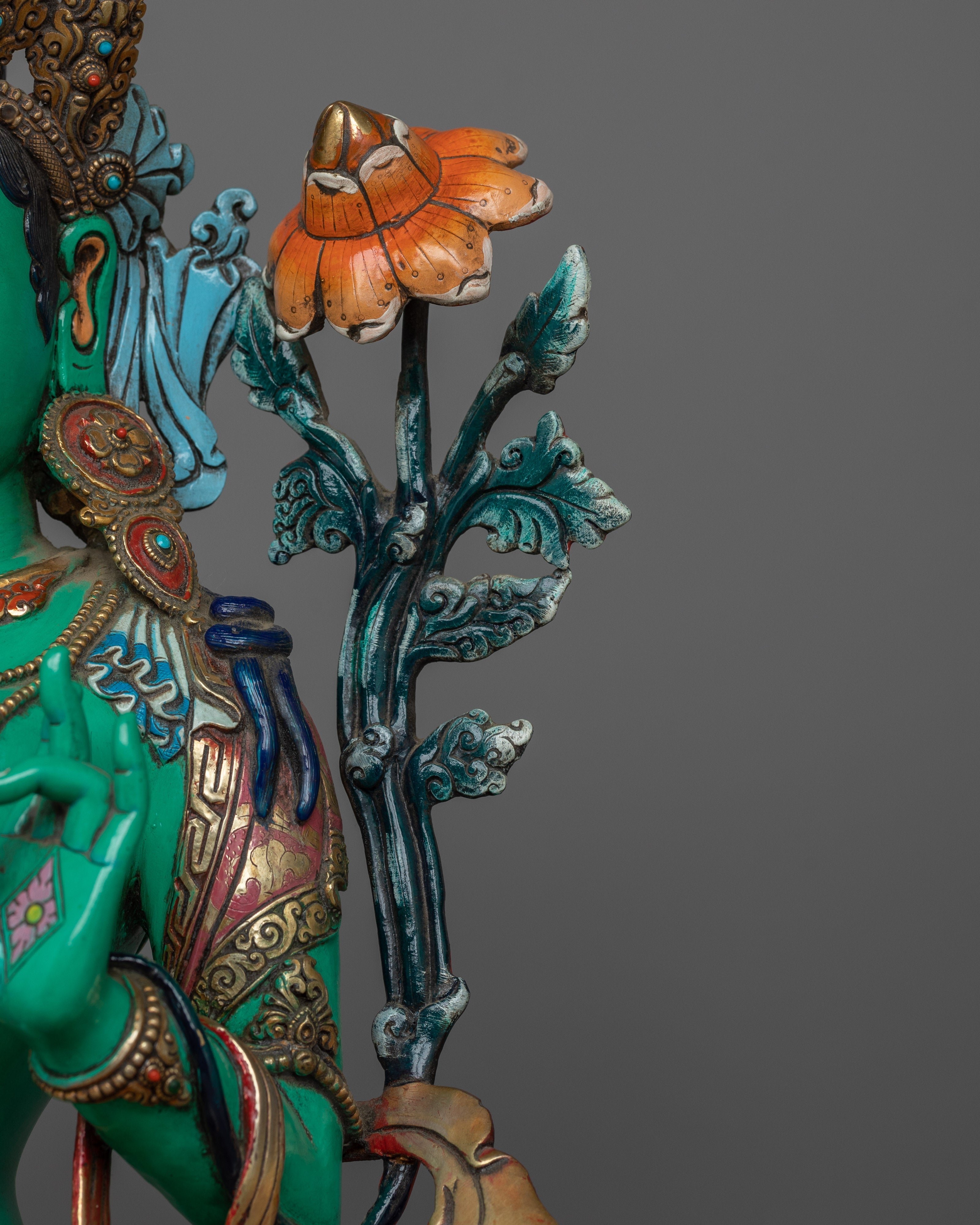 Green Tara Beautiful Sculpture | Stunning 24K Gold Gilded Statue