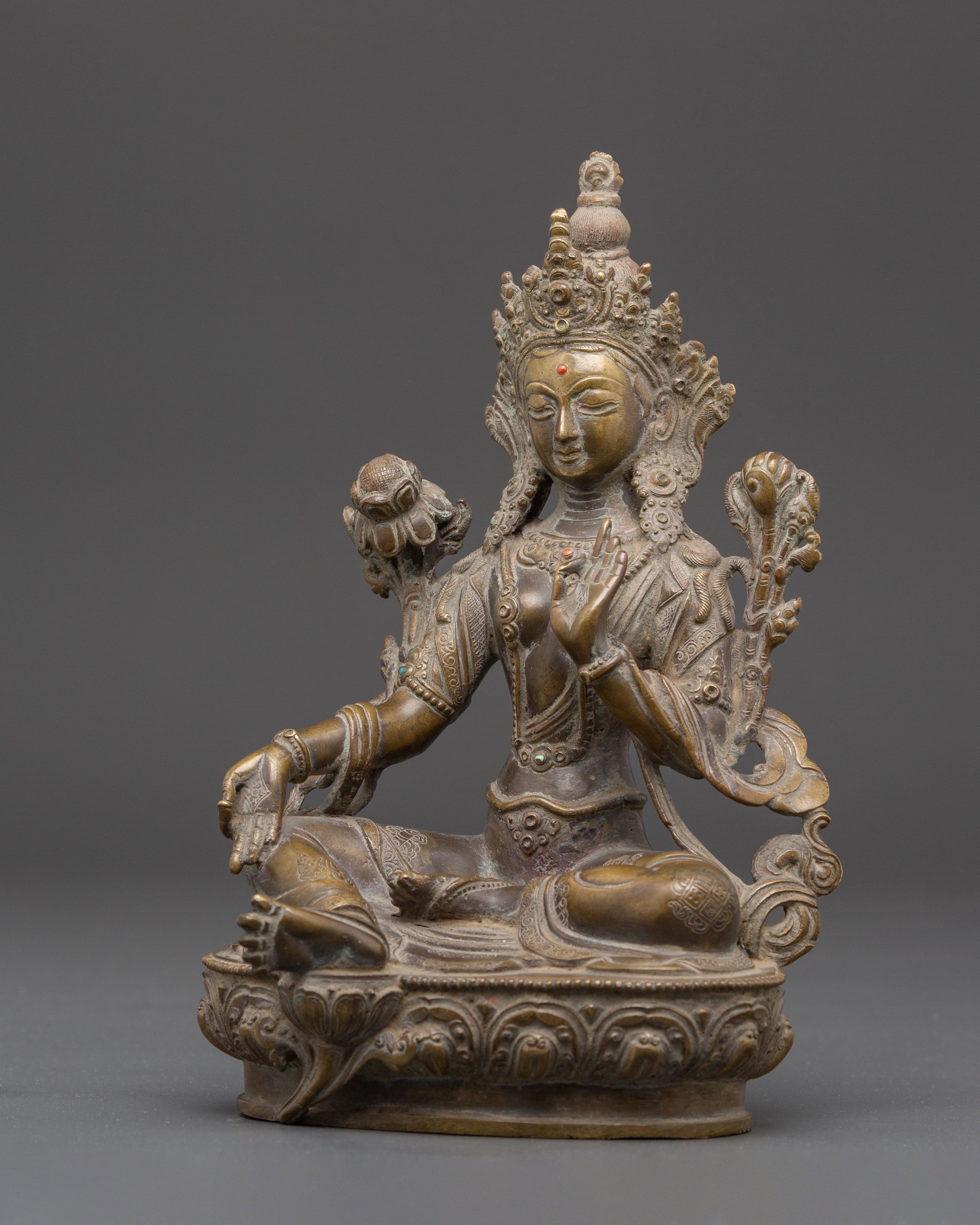 Spiritual Mother of Liberation Green Tara Statue | Tibetan Buddhist Copper Sculpture