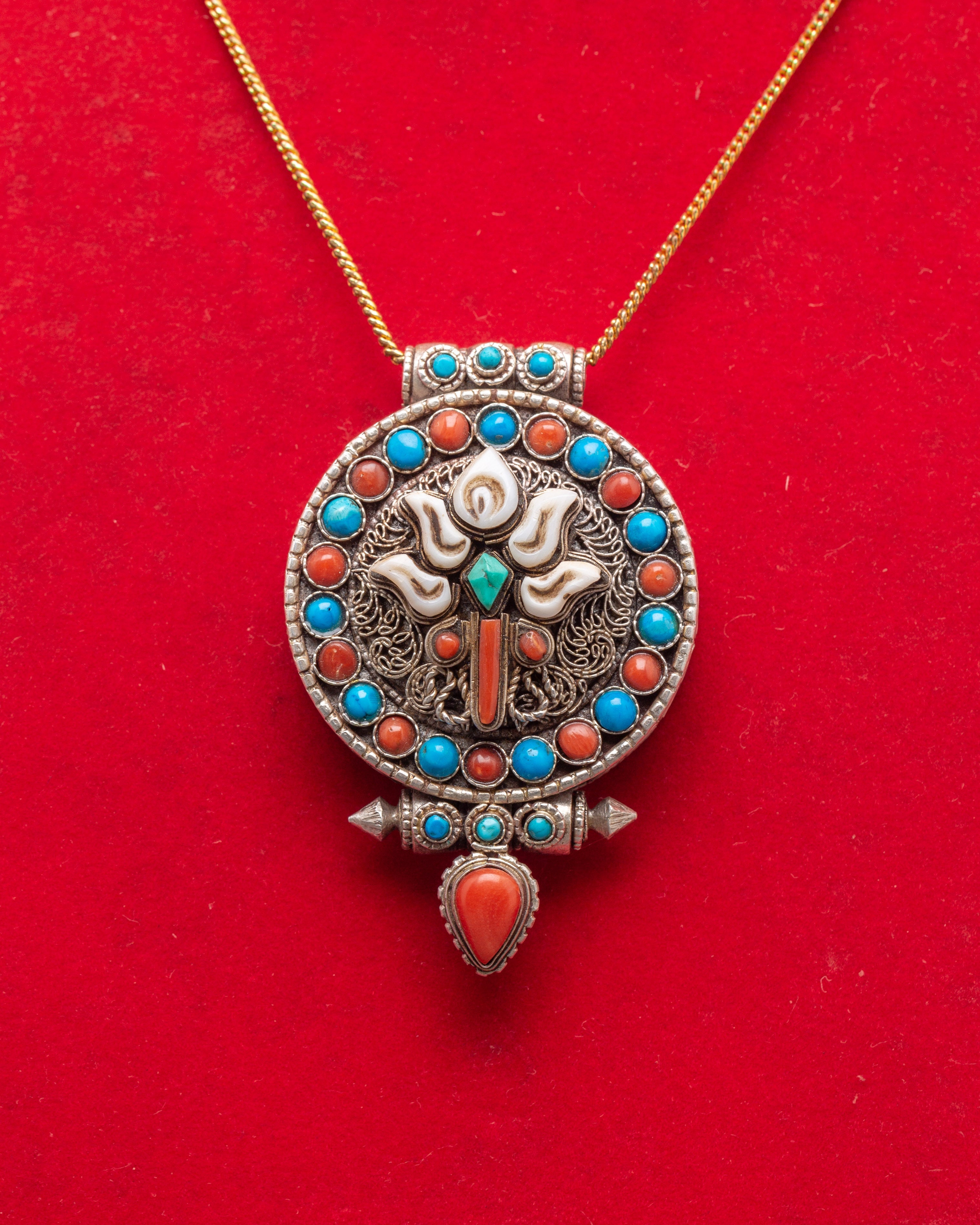 Lotus Flower Silver Locket | Buddhist Ritual Ghau Pendant
