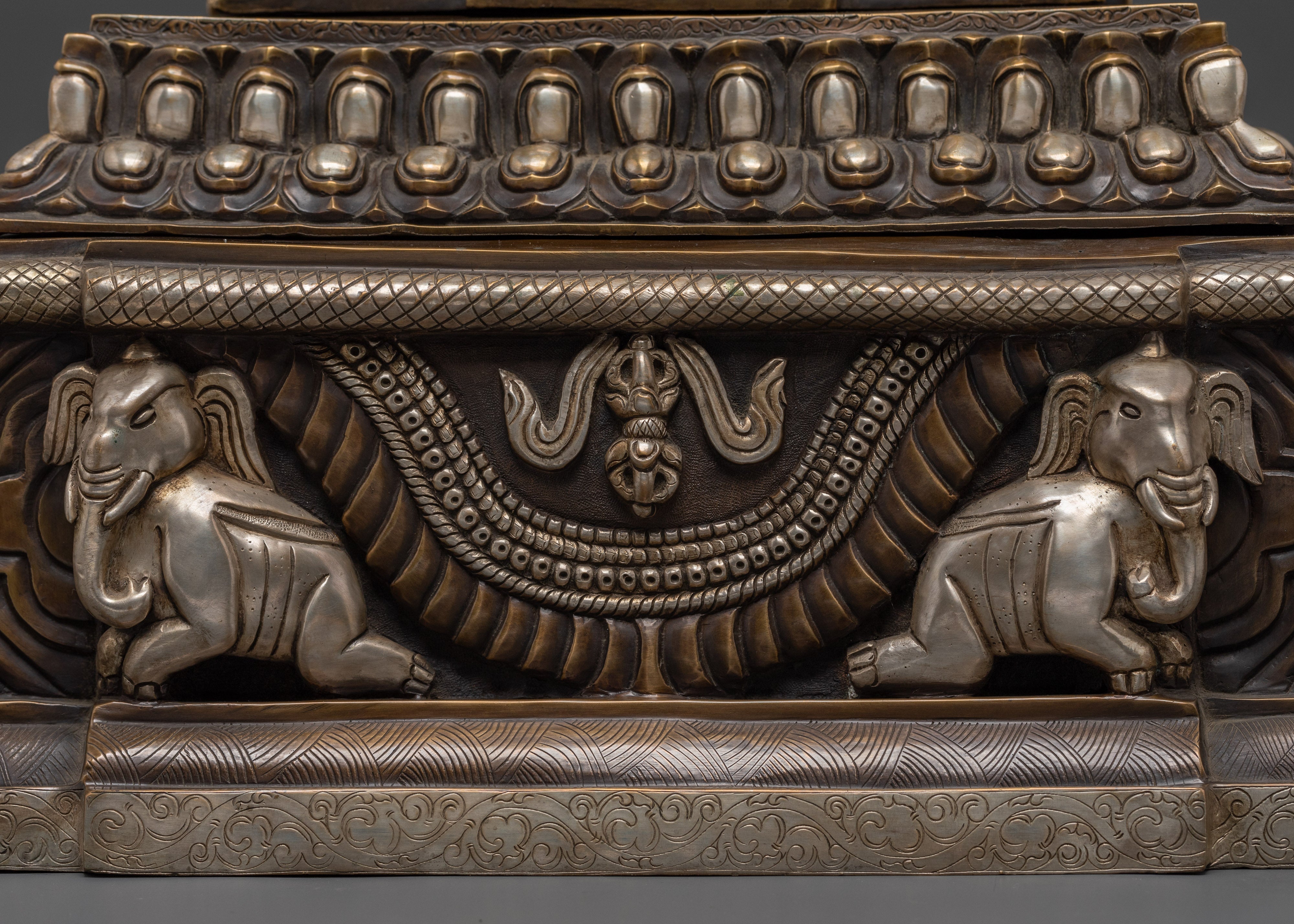 Large Oxidized Copper Stupa | Buddha Statue for Altar