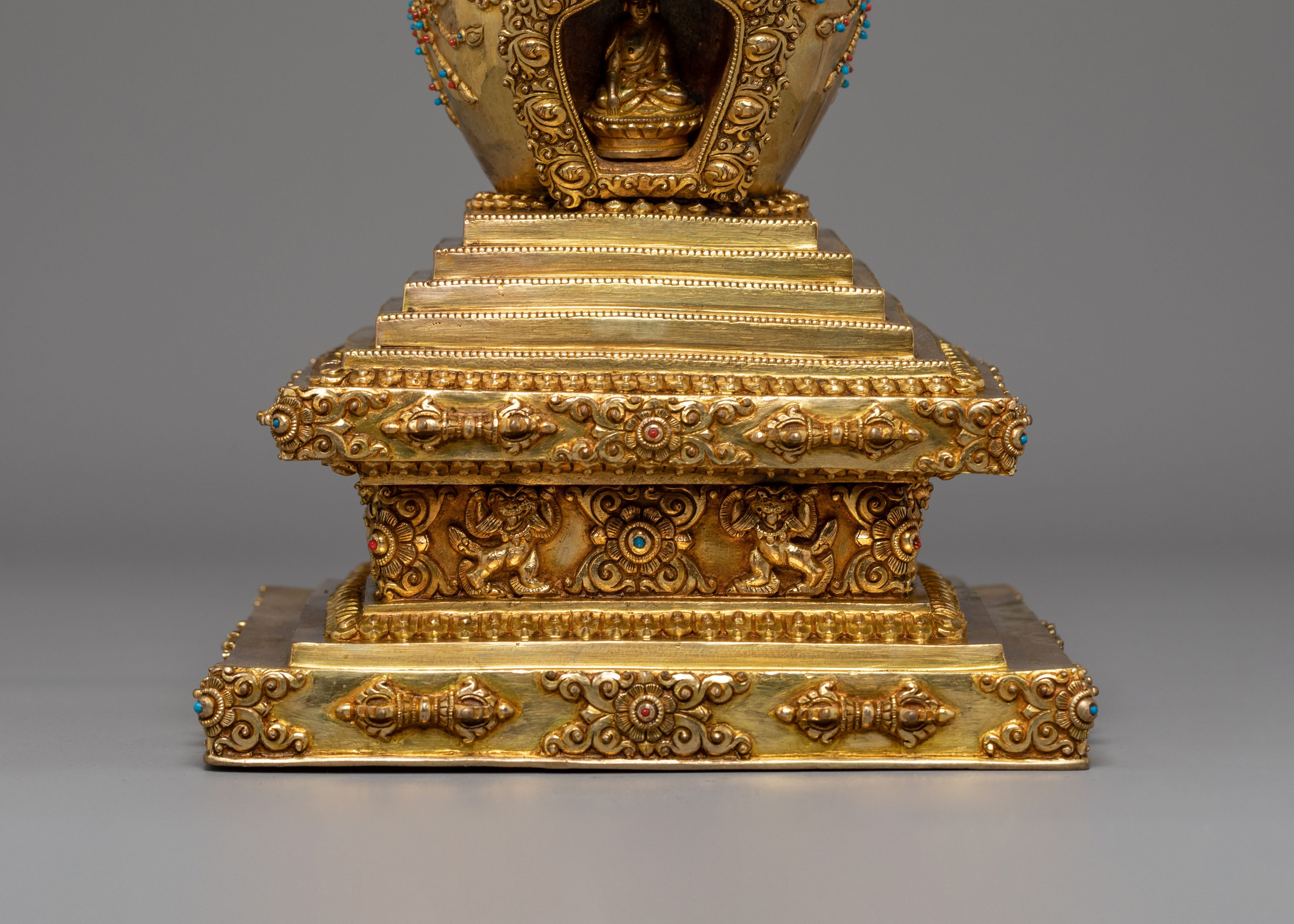 Sacred Tibetan Buddhist Stupa | Gilt Copper Meditation Shrine