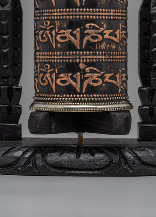 Handcrafted Tabletop Tibetan Prayer Wheel | Copper Body & Wooden Frame