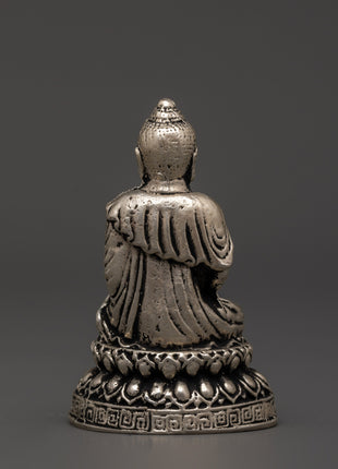 Amitabha Buddha Sacred Statue | White Metal Buddhist Sculpture for Meditation Altar
