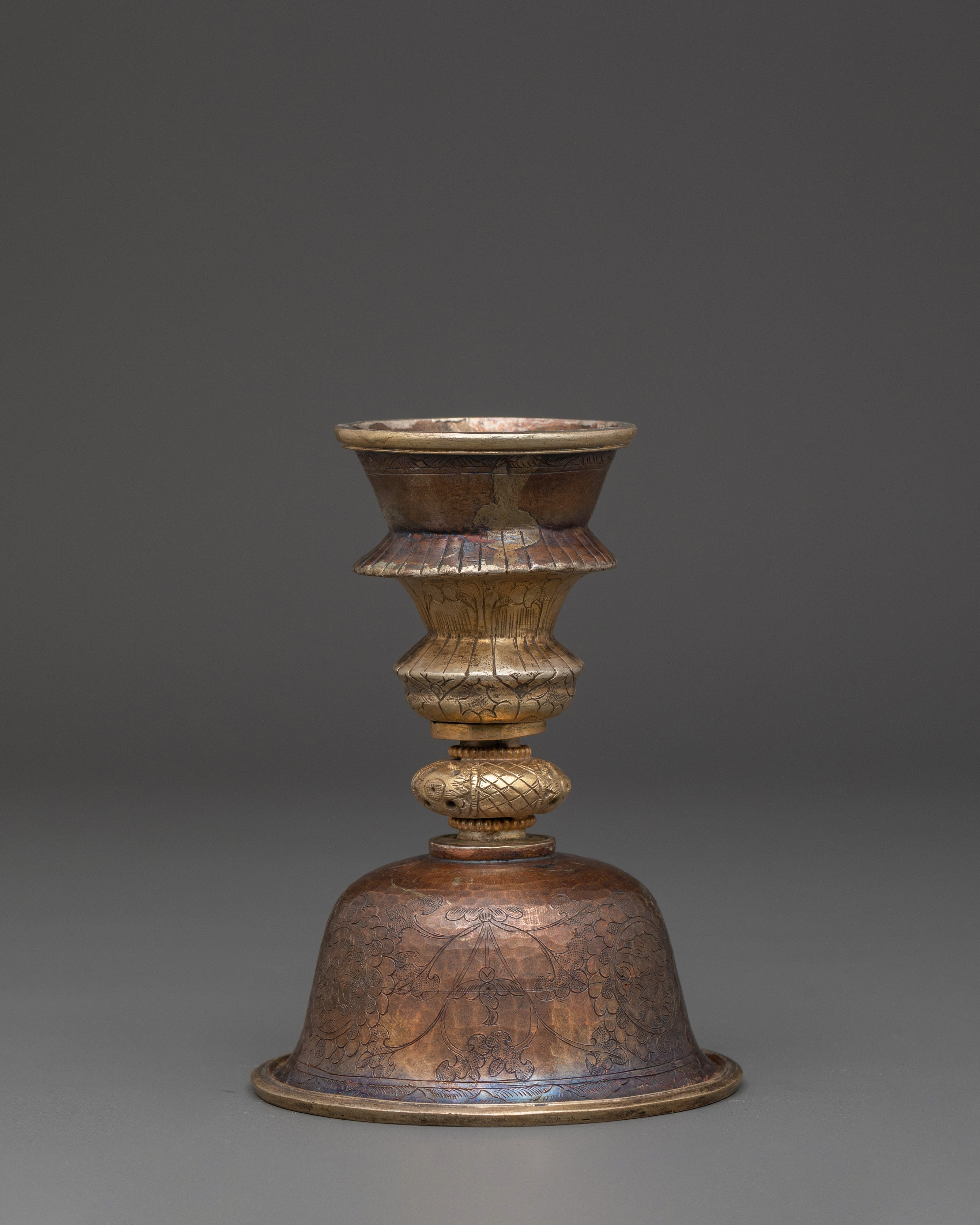 Buddhist Offering Vessel Lamp | Gold Gilded Altar Bowl