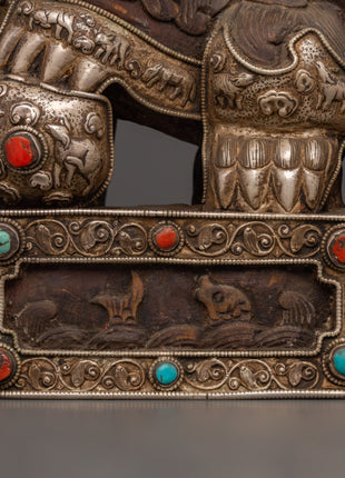 Tibetan Snow Lion Statue Set | Spiritual Decor with Antique Finish