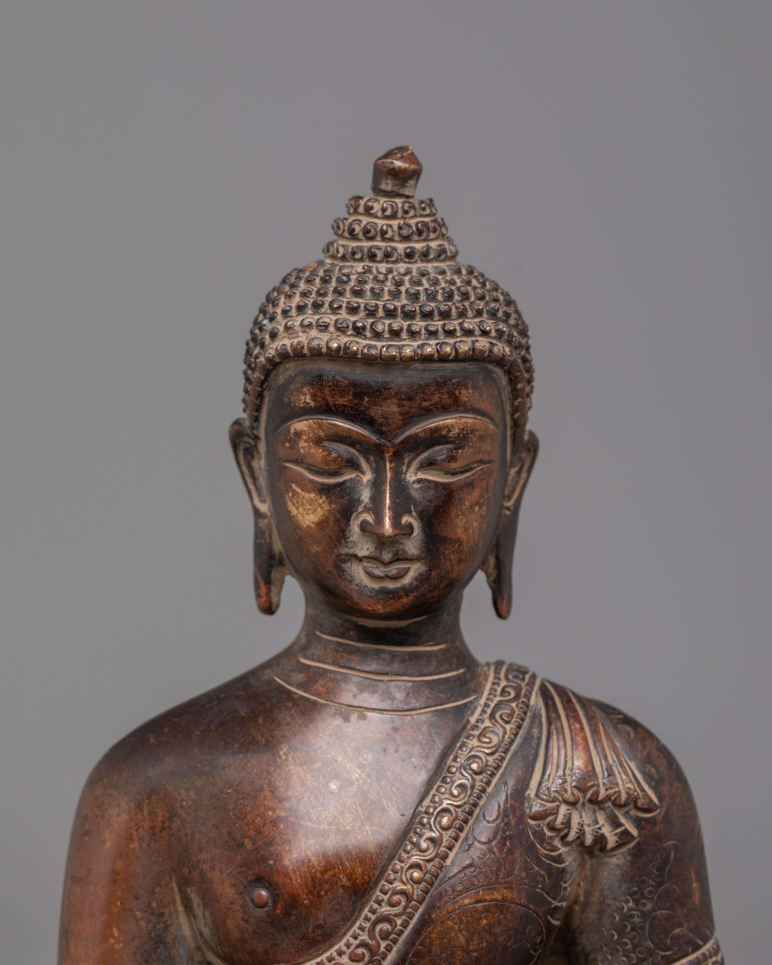 Shakyamuni Buddha Oxidized Tibetan Sculpture for Decor