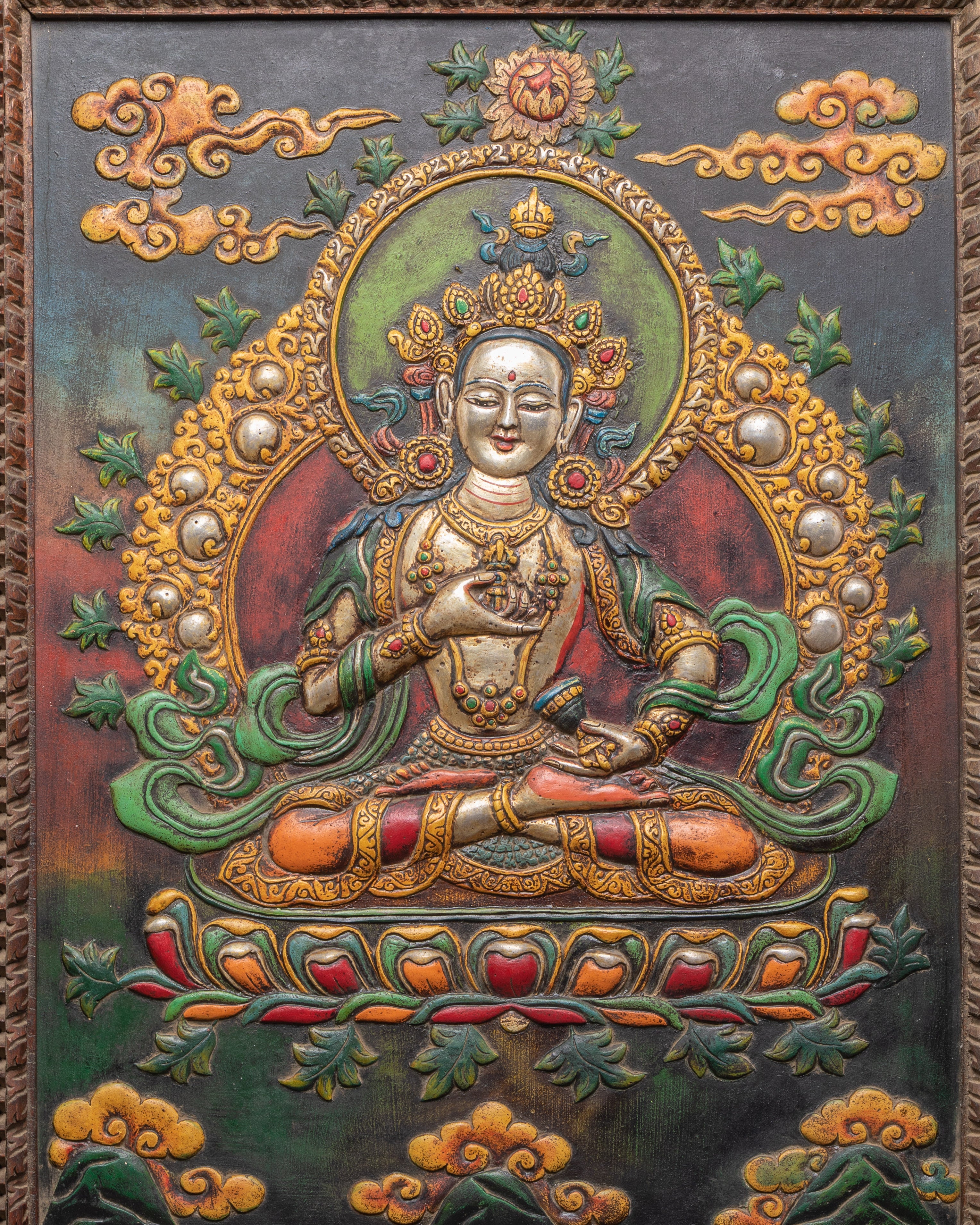 Vajrasattva Wall Hanging in Wooden Frame with Acrylic Colors