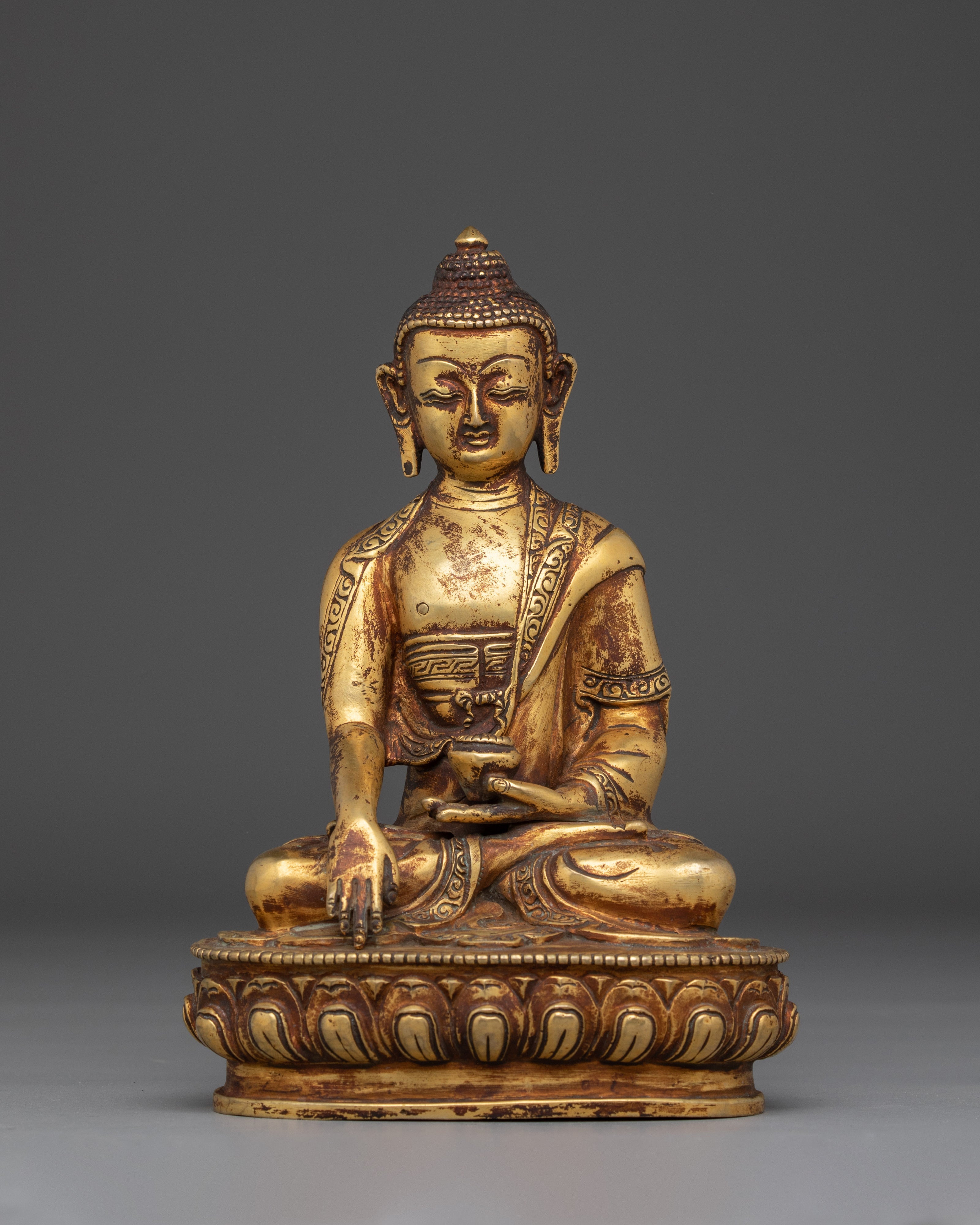 Golden Gautama Buddha with Antique Finish Statue for Spirituality 