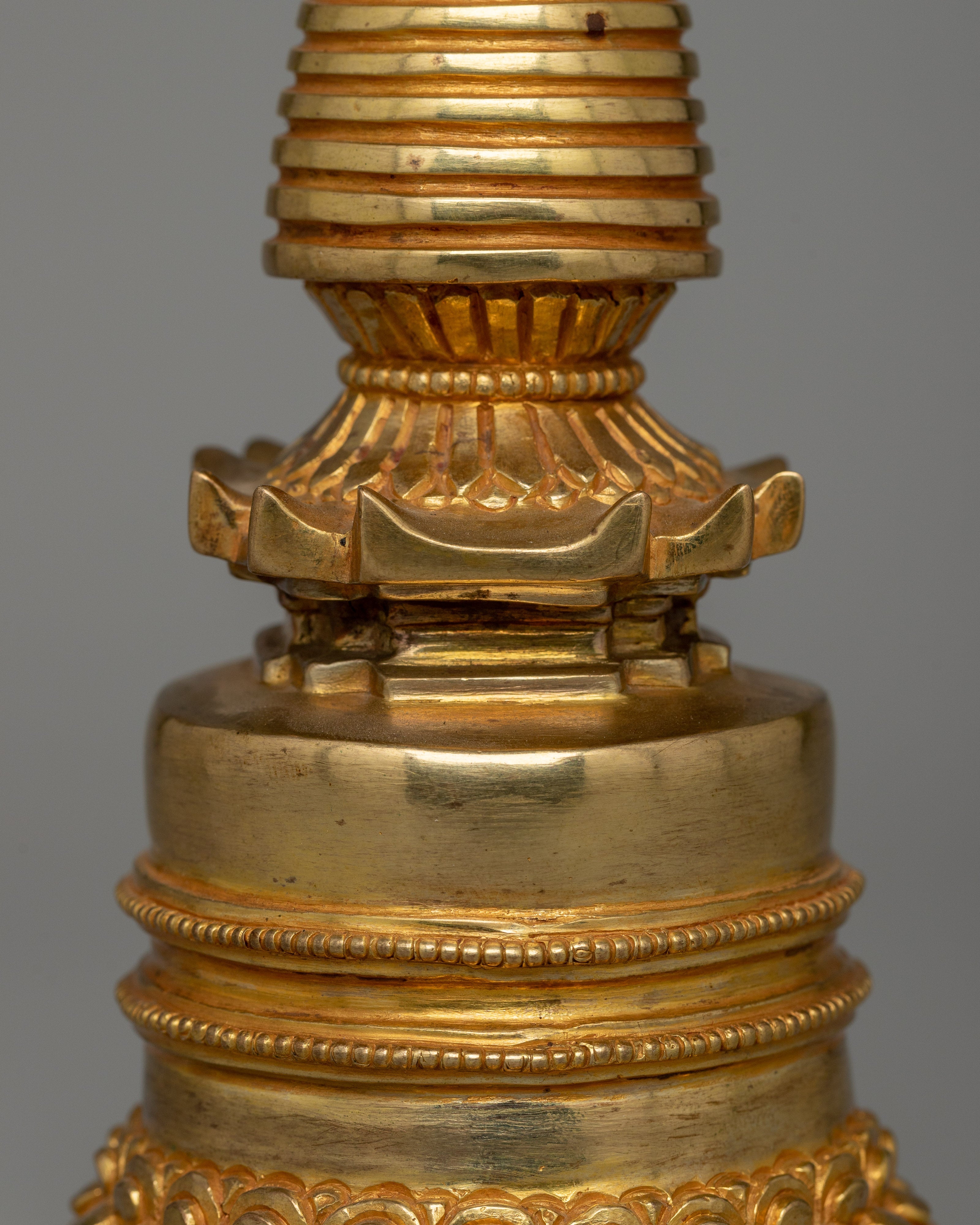 Gold-plated Copper Stupa for Altar | 18cm Sacred Buddhist decor