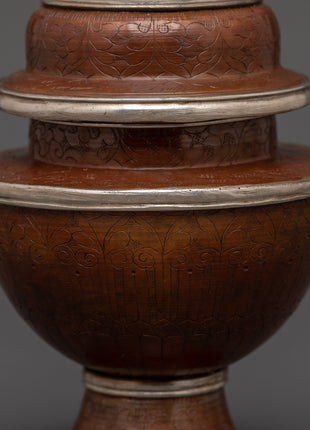 Tibetan Handmade Silver Plated Rice Pot | For Ritual and Ceremonies