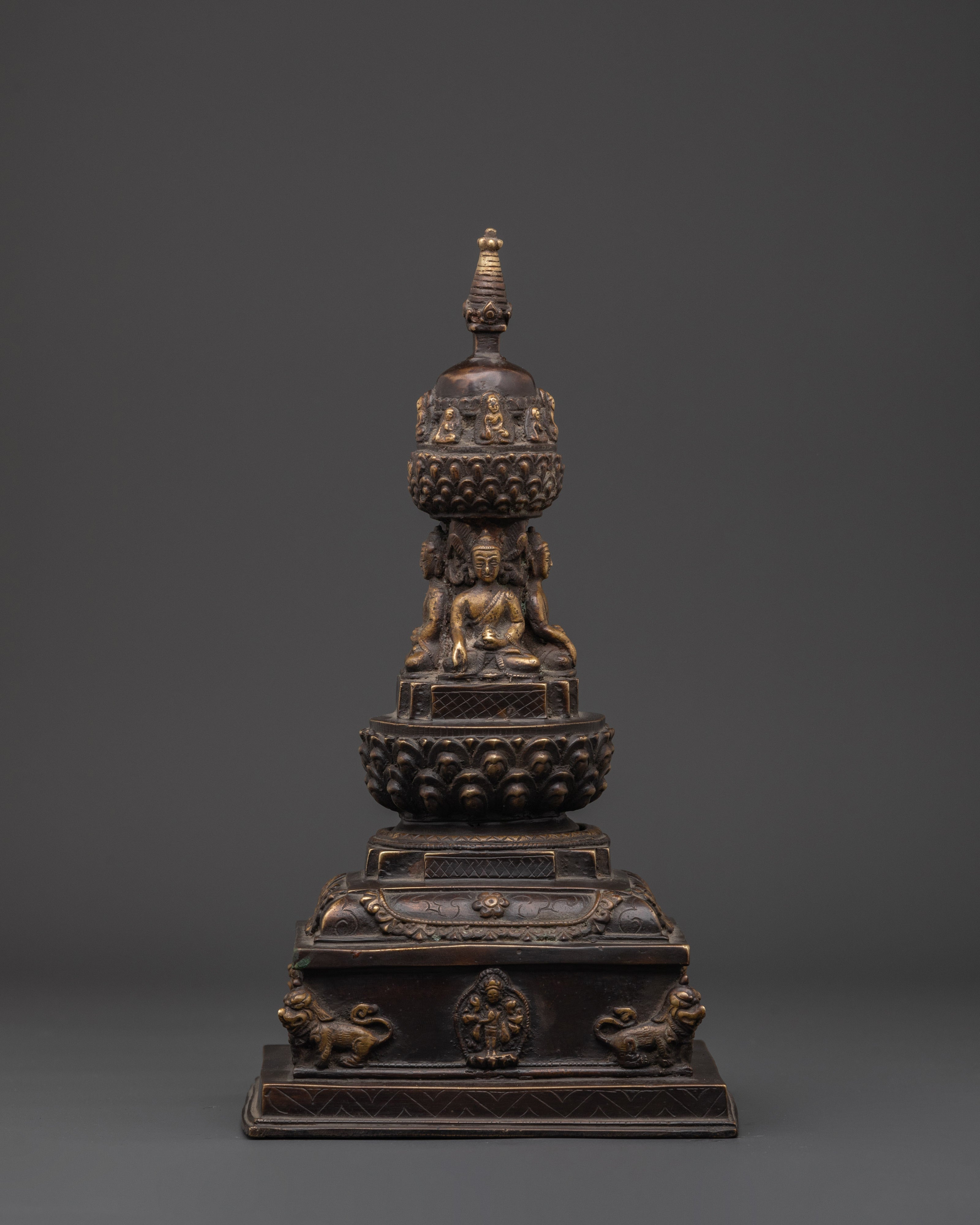 Sacred Buddhist Stupa Decor | Handcrafted Bronze Meditation Statue