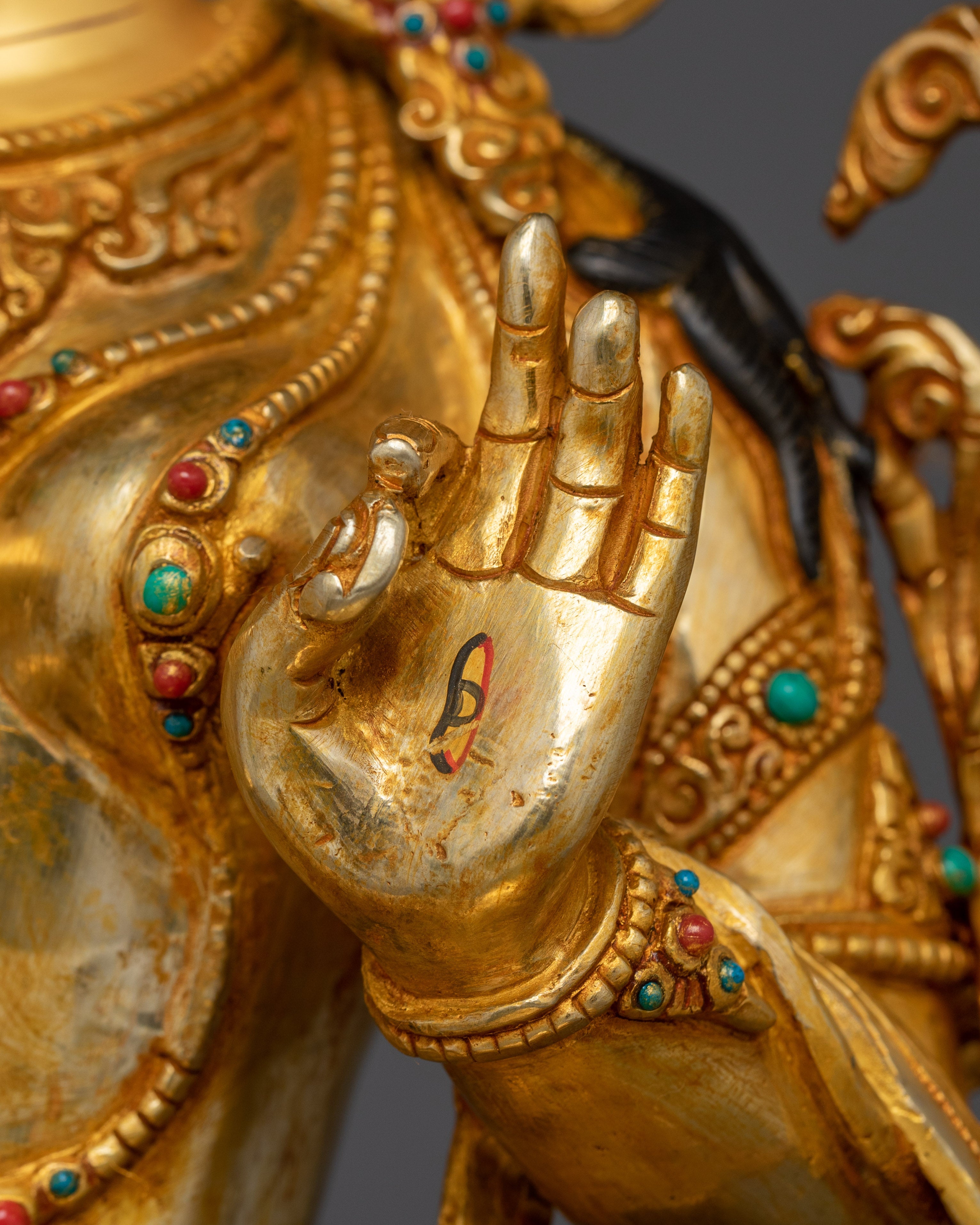 Handcrafted White Tara with Gemstones | Copper Sculpture of Healing & Longevity