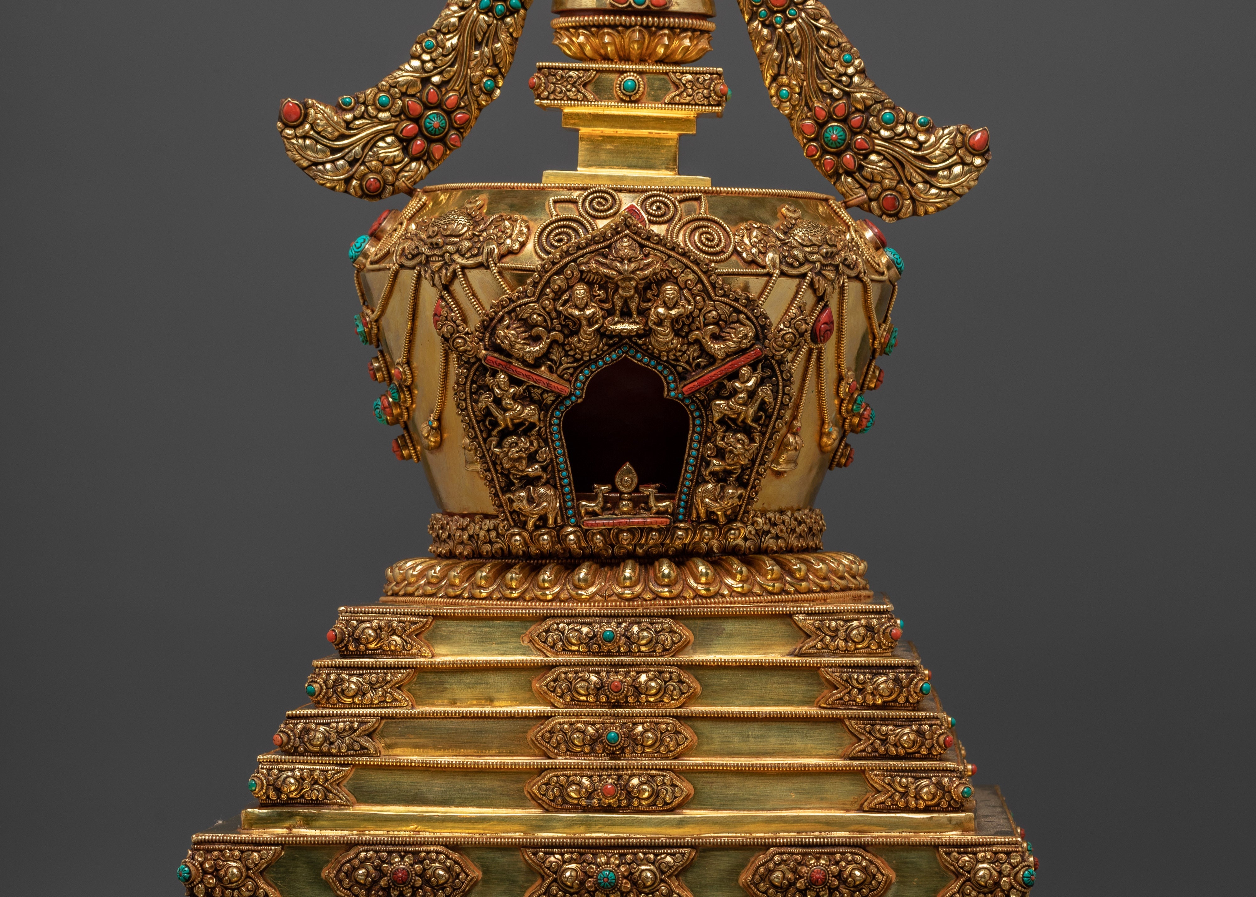 Ritual Stupa for Shrine | Gold Plated Copper Buddhist Stupa
