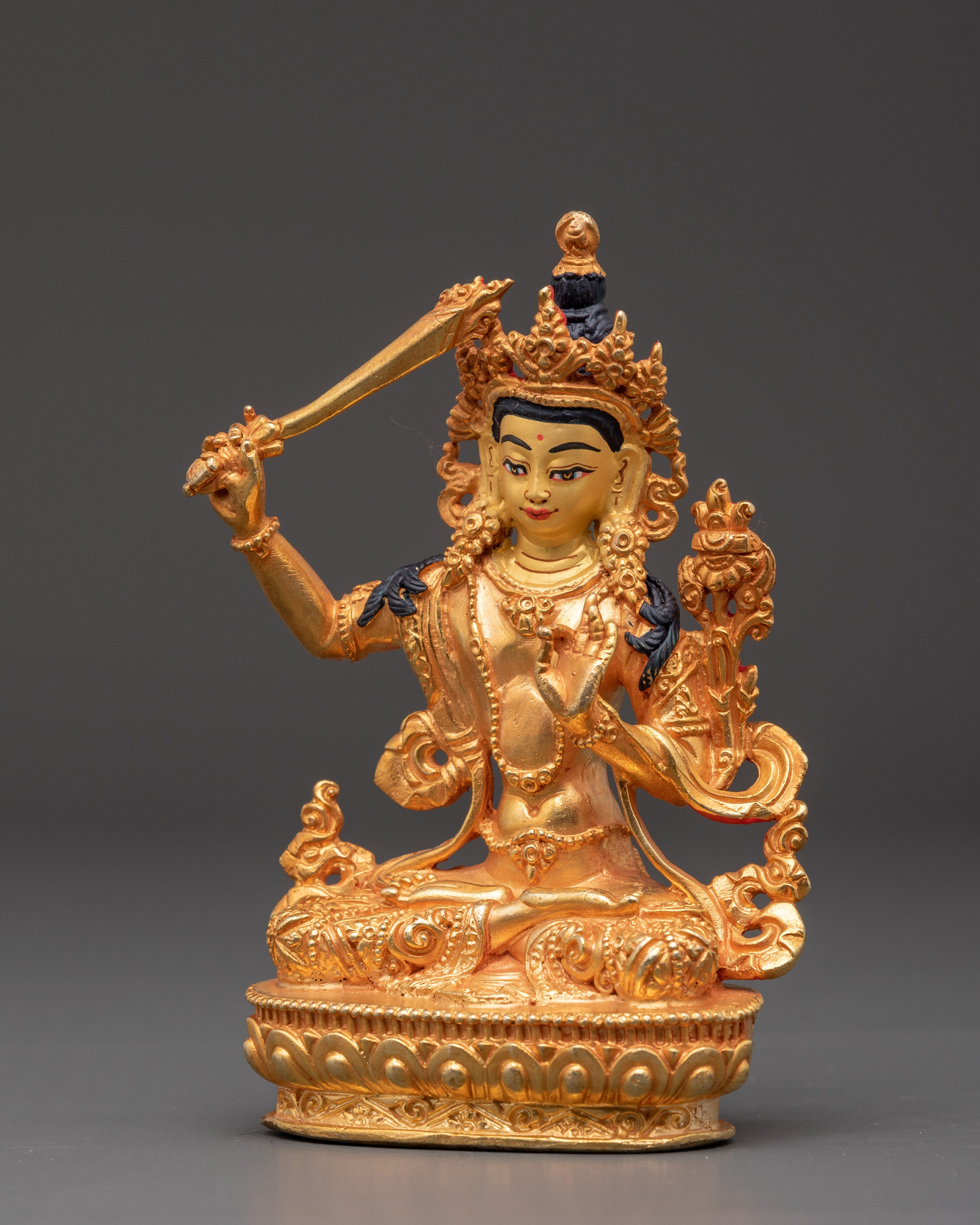 Manjushri Wisdom Deity Sculpture | Tibetan Buddhist Statue for Enlightenment
