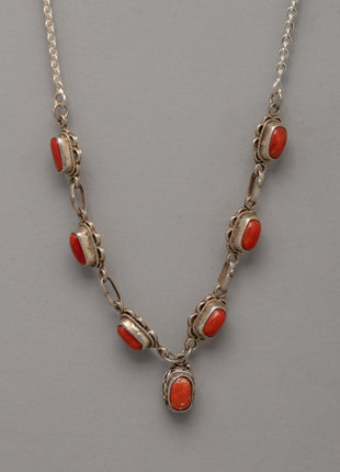 Necklace with Red Coral Accents | Tibetan-Inspired Coral Gemstone Necklace