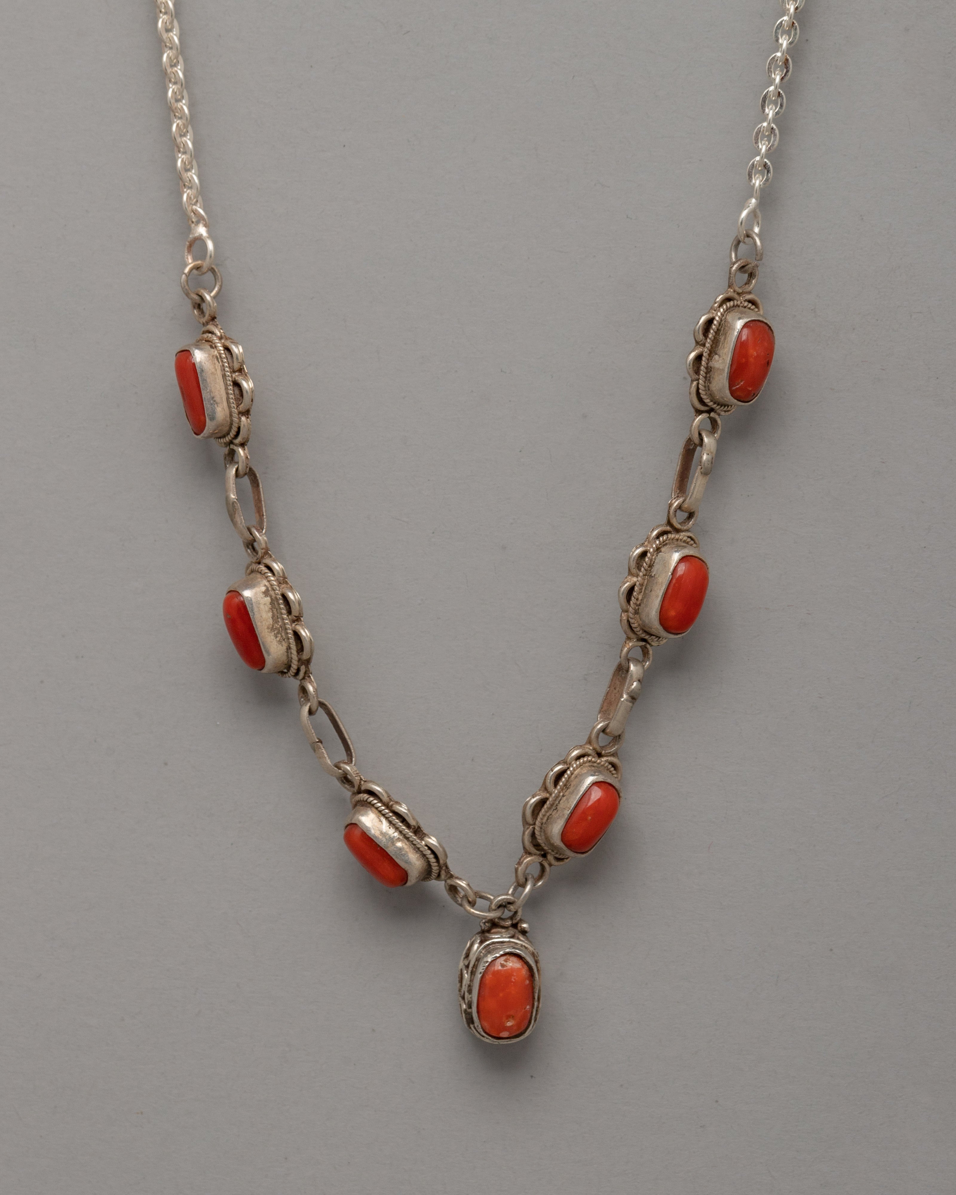 Necklace with Red Coral Accents | Tibetan-Inspired Coral Gemstone Necklace