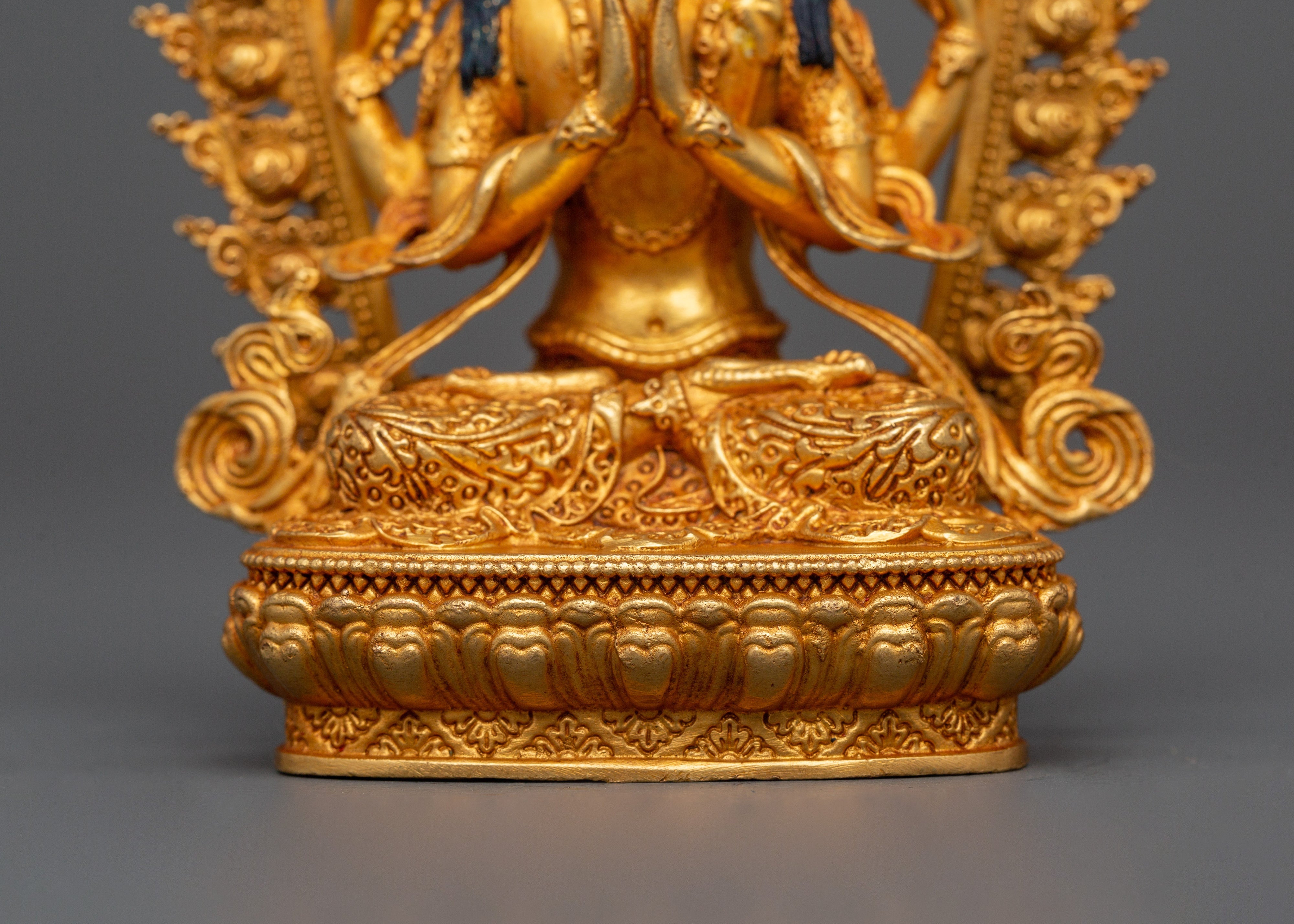 Gold Plated Chenrezig Statue in copper | Tibetan Bodhisattva of Compassion