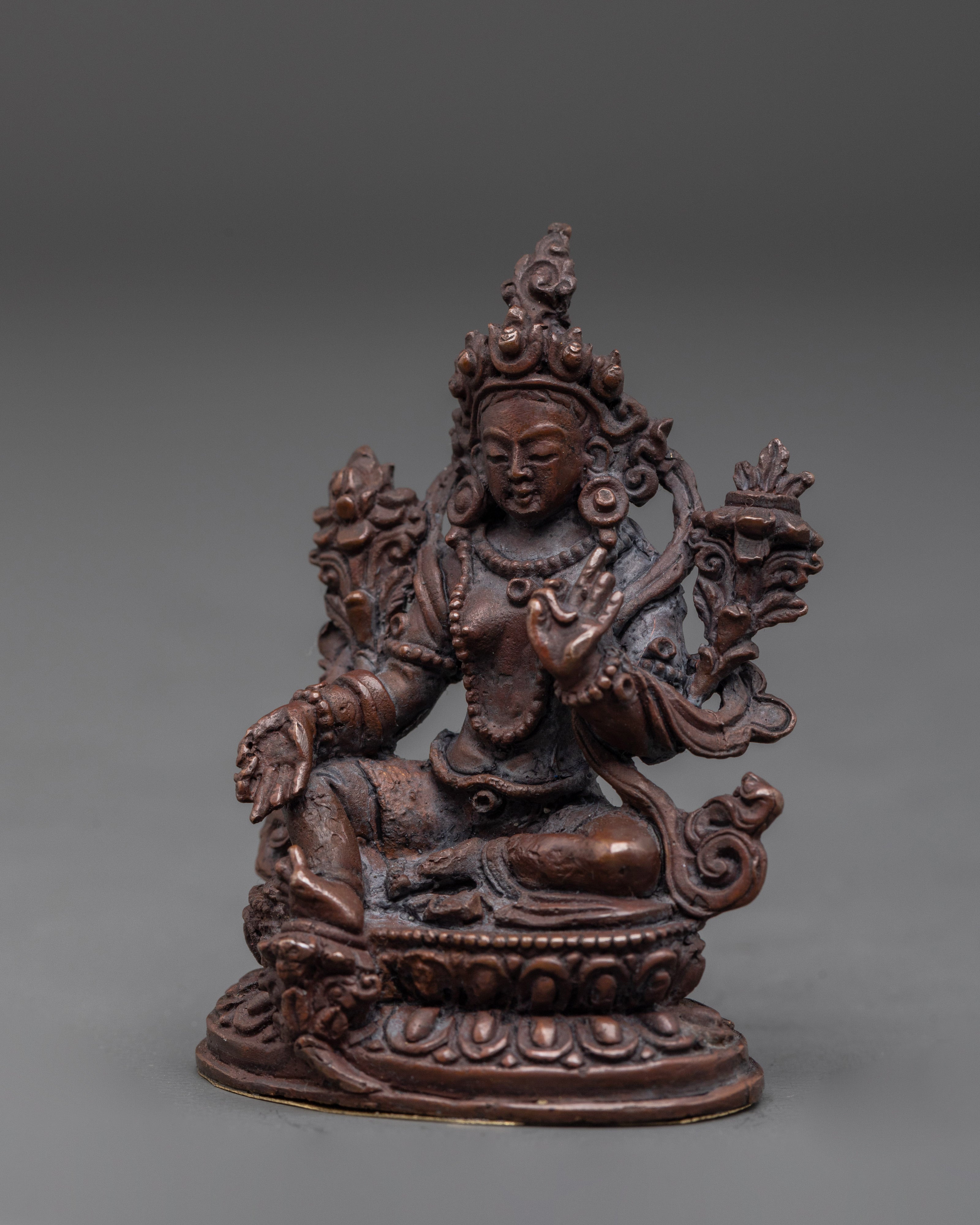 Traditional Green Tara Buddhist Statue | Oxidized Copper Meditation Sculpture