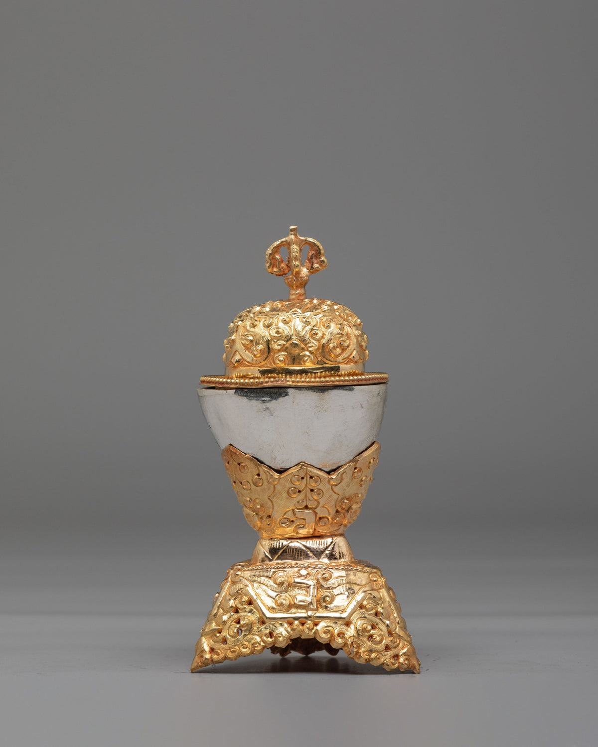 Traditional Ritual Kapala Set | Gold Gilded and Silver Coated Vessels