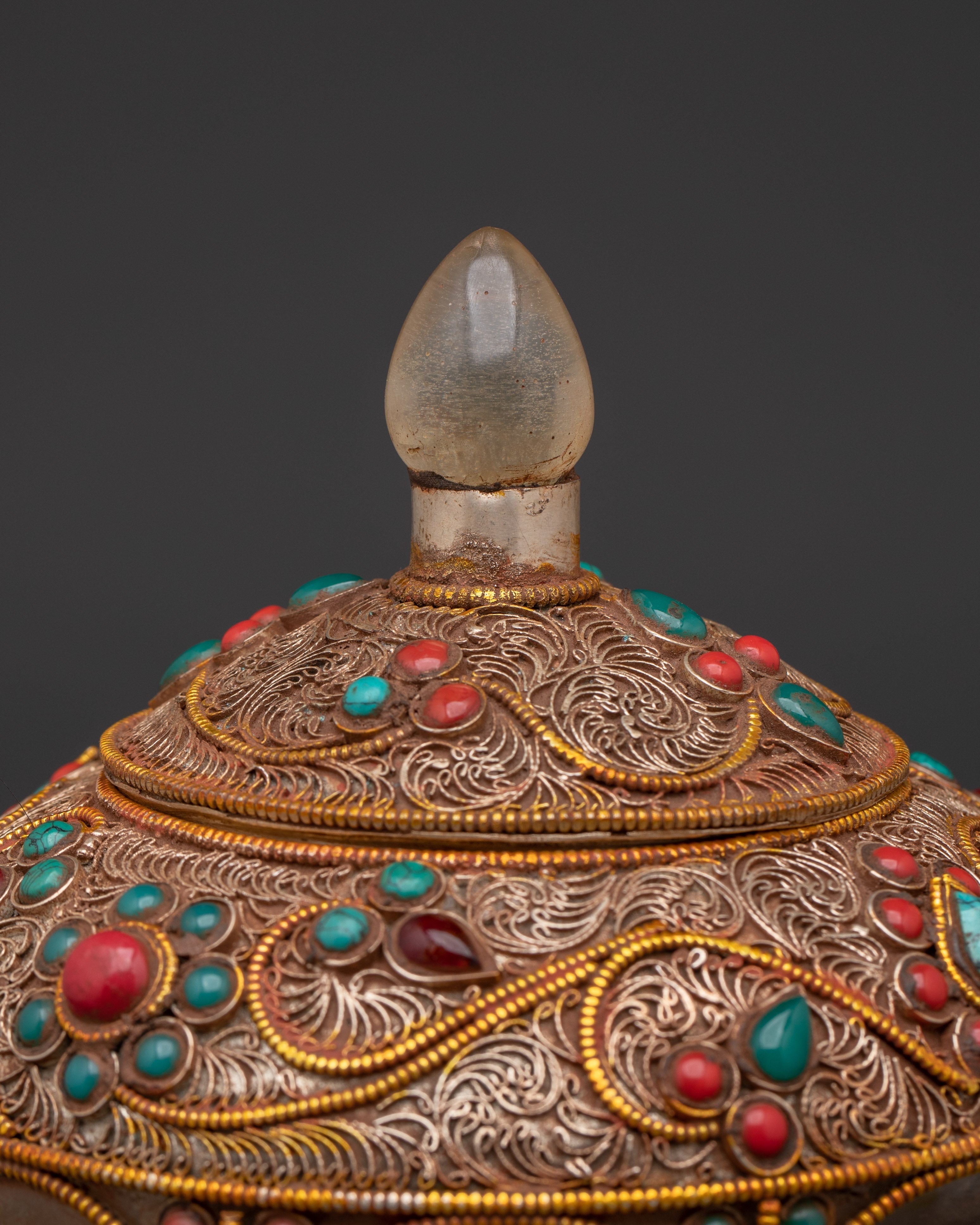Decorative Rice Pot | Elegant Pot With Crystal, Copper, And Artificial Stones