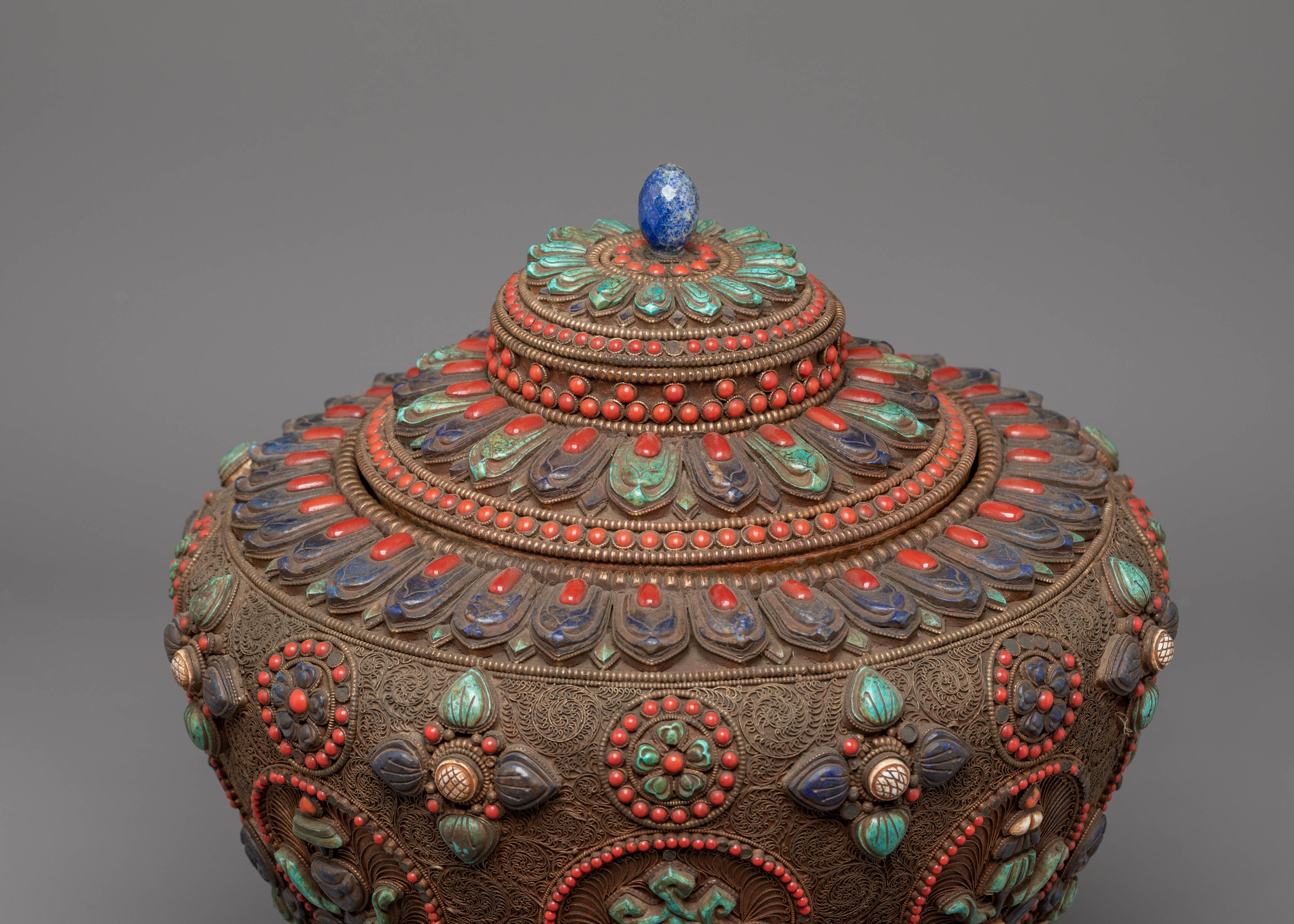 Tibetan Buddhist Rice Pot | Himalayan Offering Vessel Decor