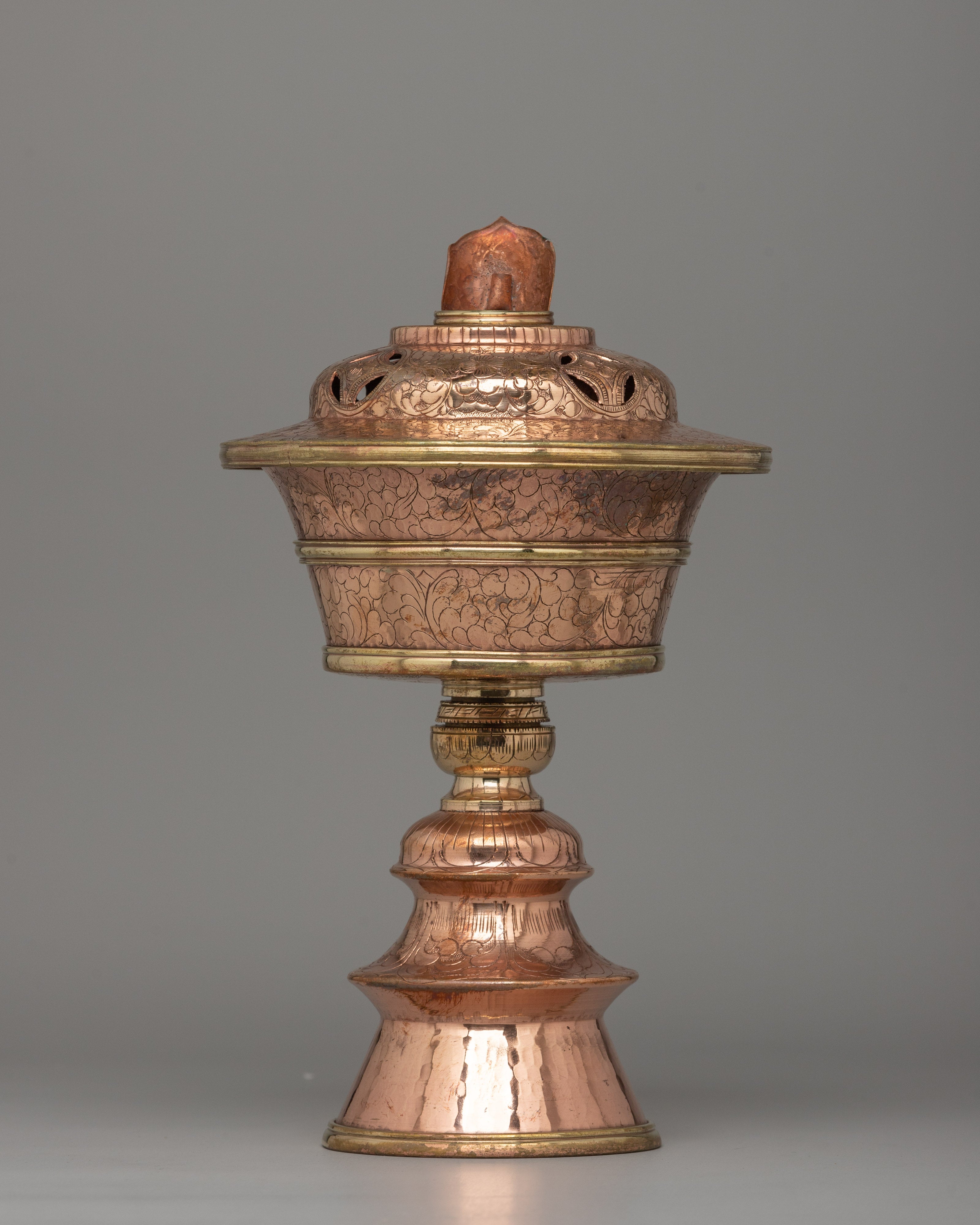 Handcrafted Copper Butter Lamp | Tibetan Light Offering Lamp for Rituals
