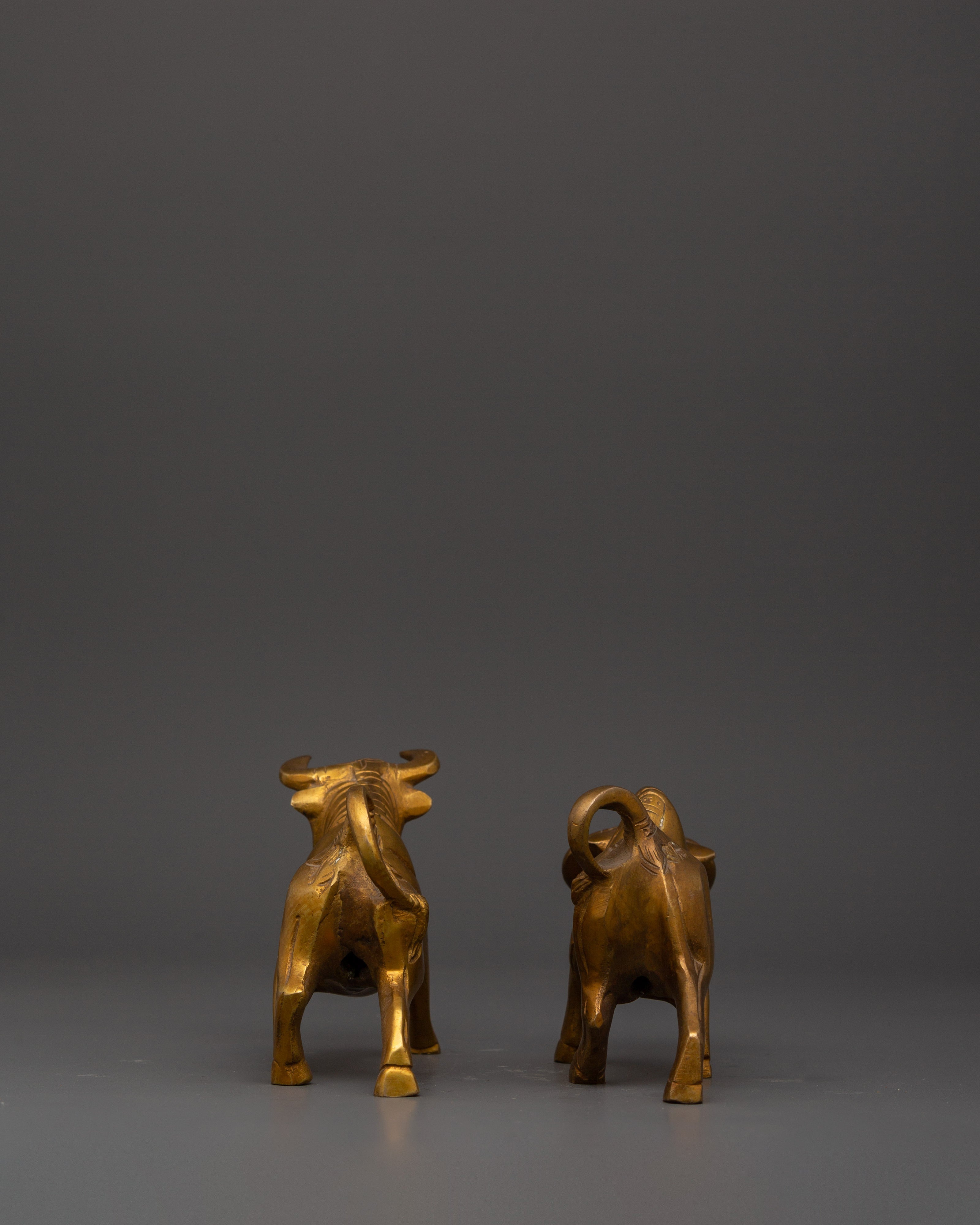 Handcrafted Brass Ox Statue Set | Pair of Decorative Sacred Oxen Sculptures