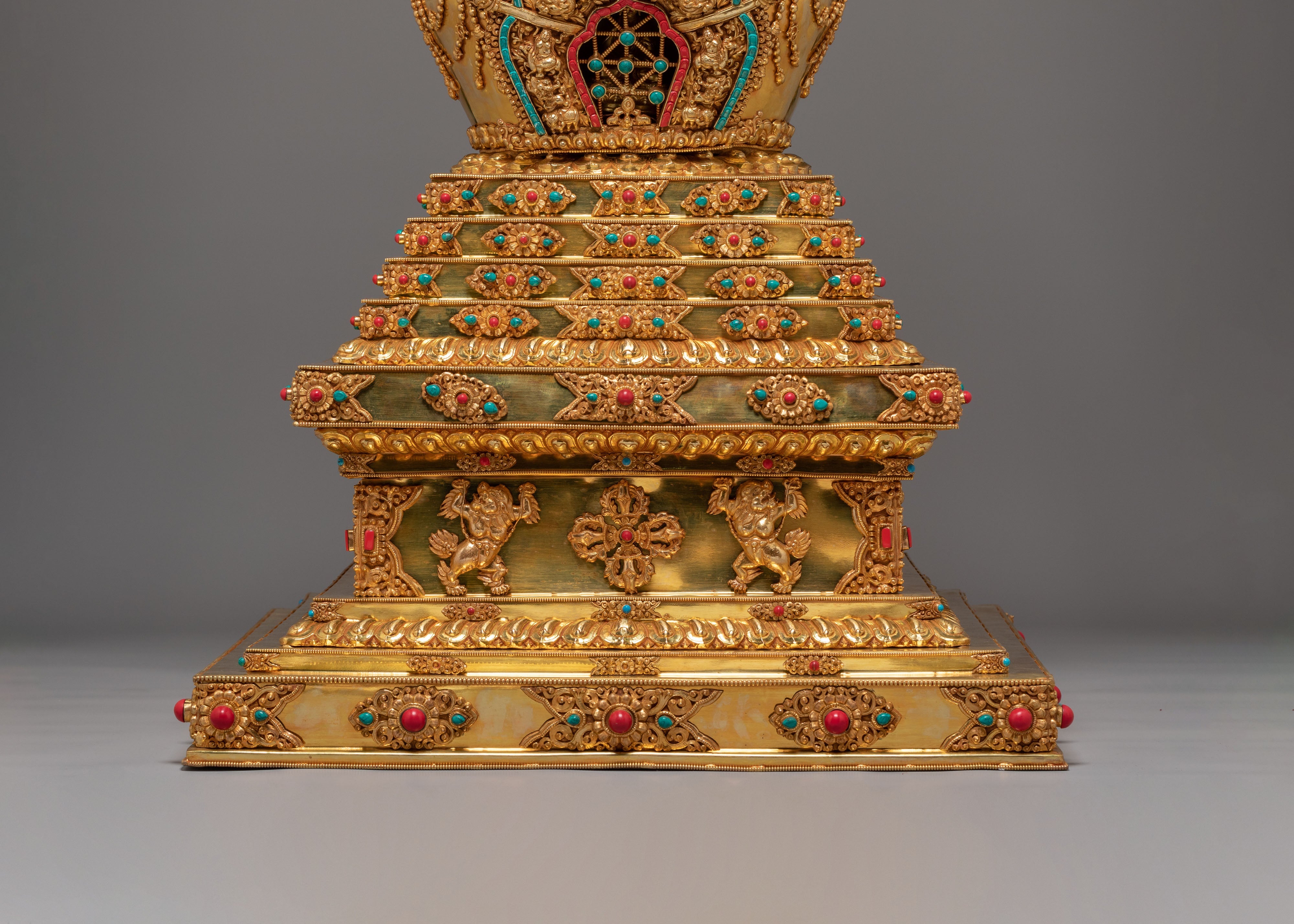 Spiritual Tibetan Copper Stupa | Gold-Plated Buddhist Statue for Peace