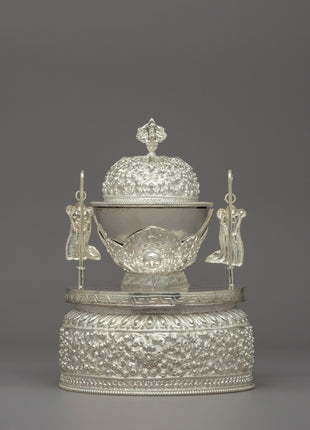 Tibetan Silver Ritual Kapala | Sacred Tibetan Buddhist Artifact for Rituals