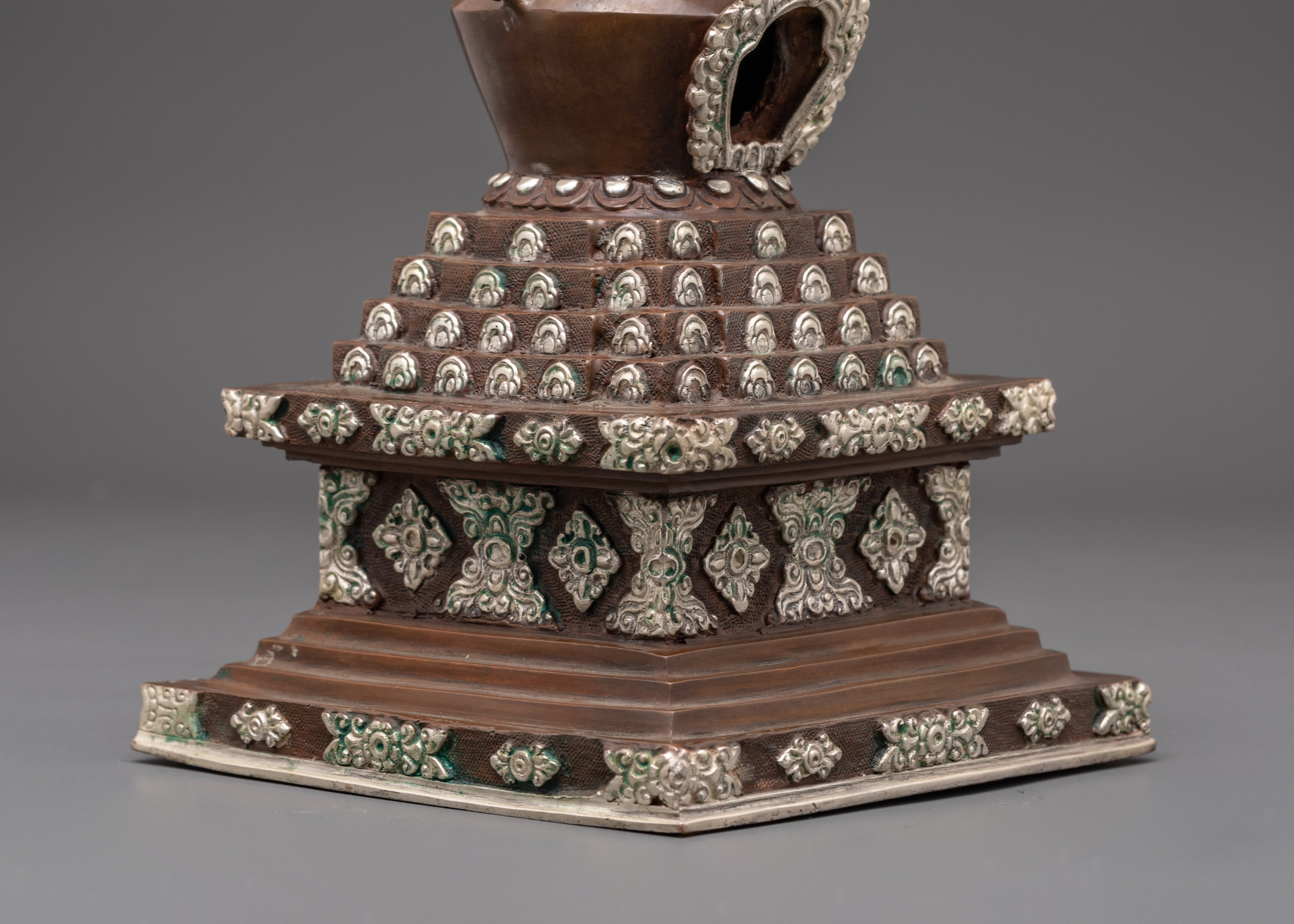 Handmade Silver Plated Buddhist Stupa | Spiritual Altar Decor