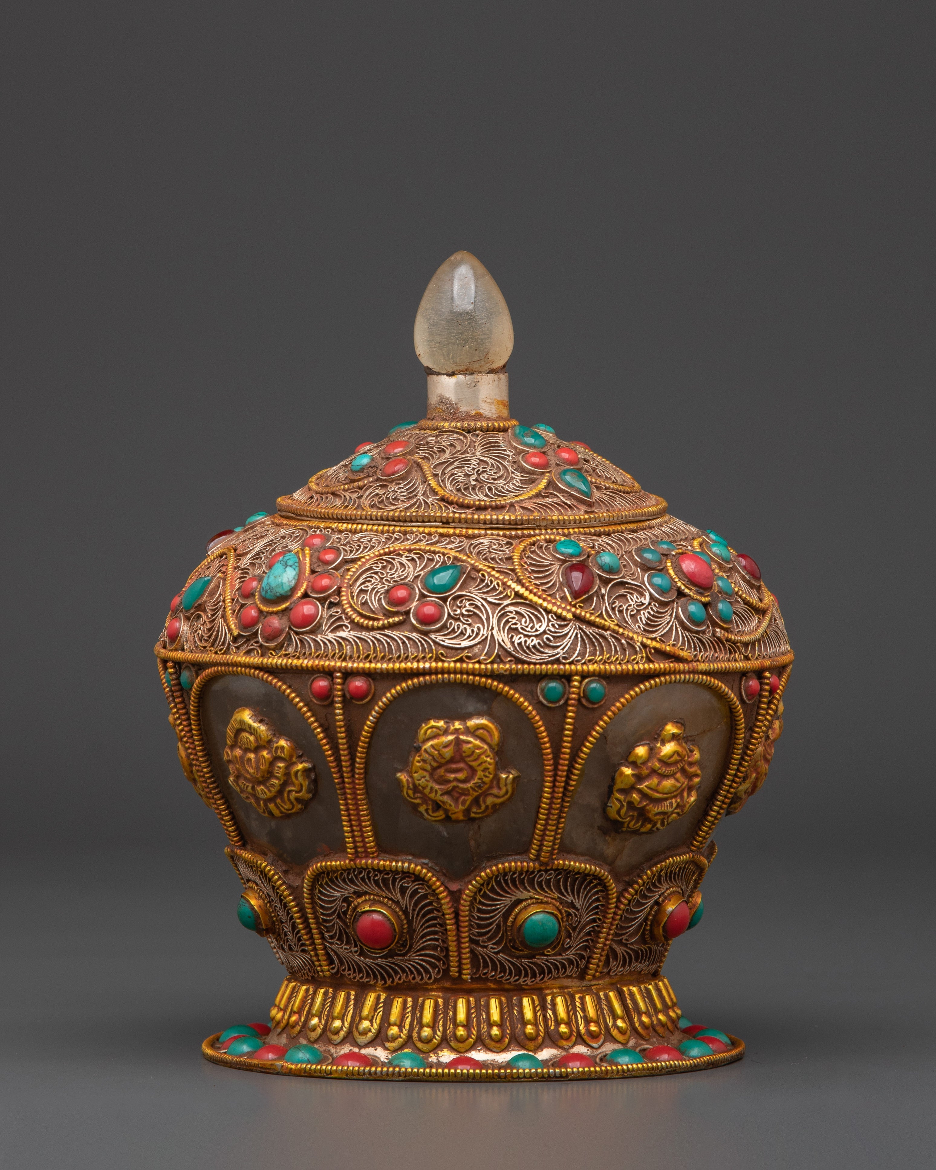 Decorative Rice Pot | Elegant Pot With Crystal, Copper, And Artificial Stones