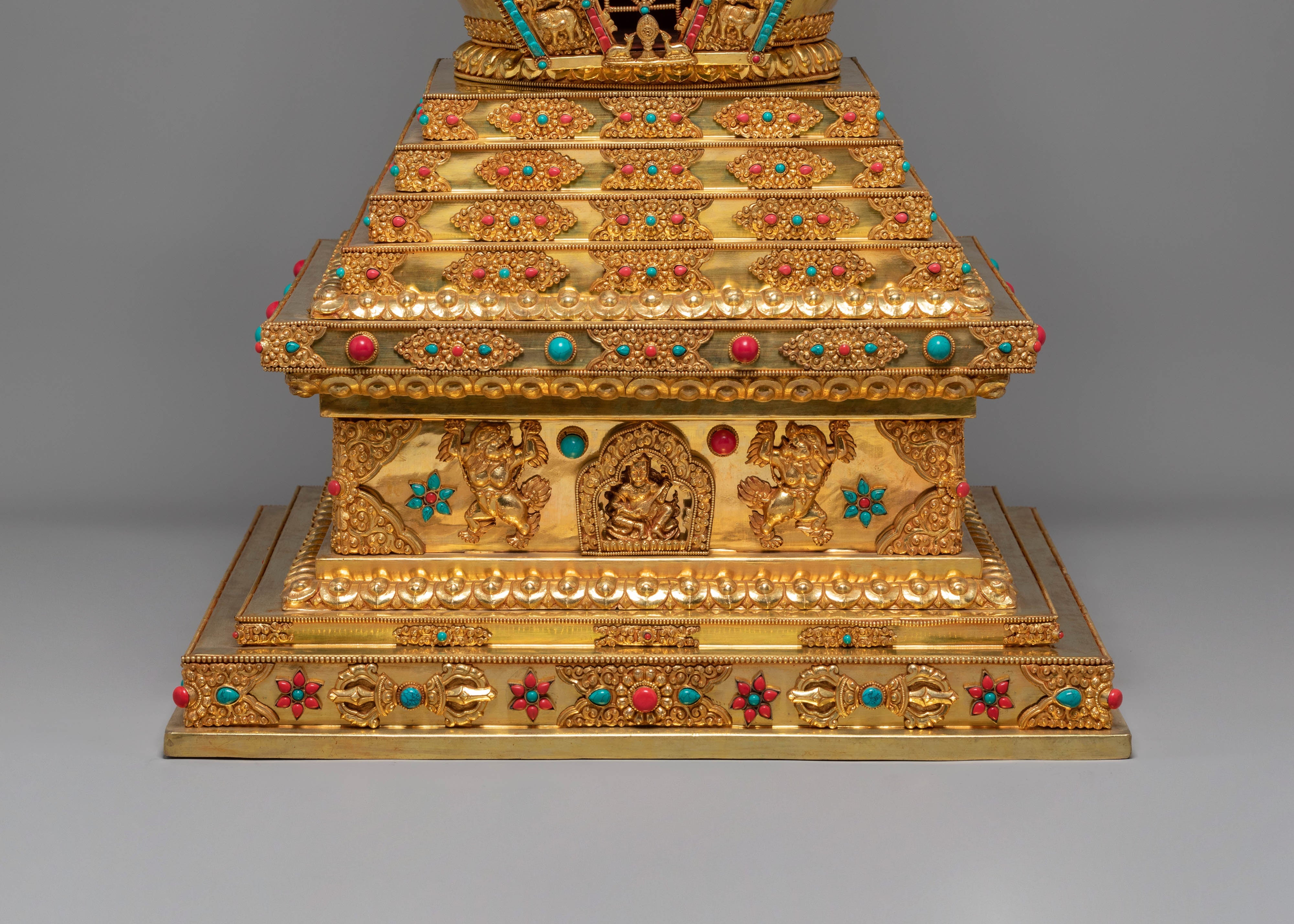 Gold Plated Tibetan Sacred Stupa | Exquisite Buddhist Stupa Sculpture