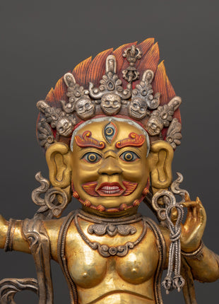 Handcrafted Vajrapani Statue | Copper Body with Gold Plating, Pure Silver & Acrylic Paint