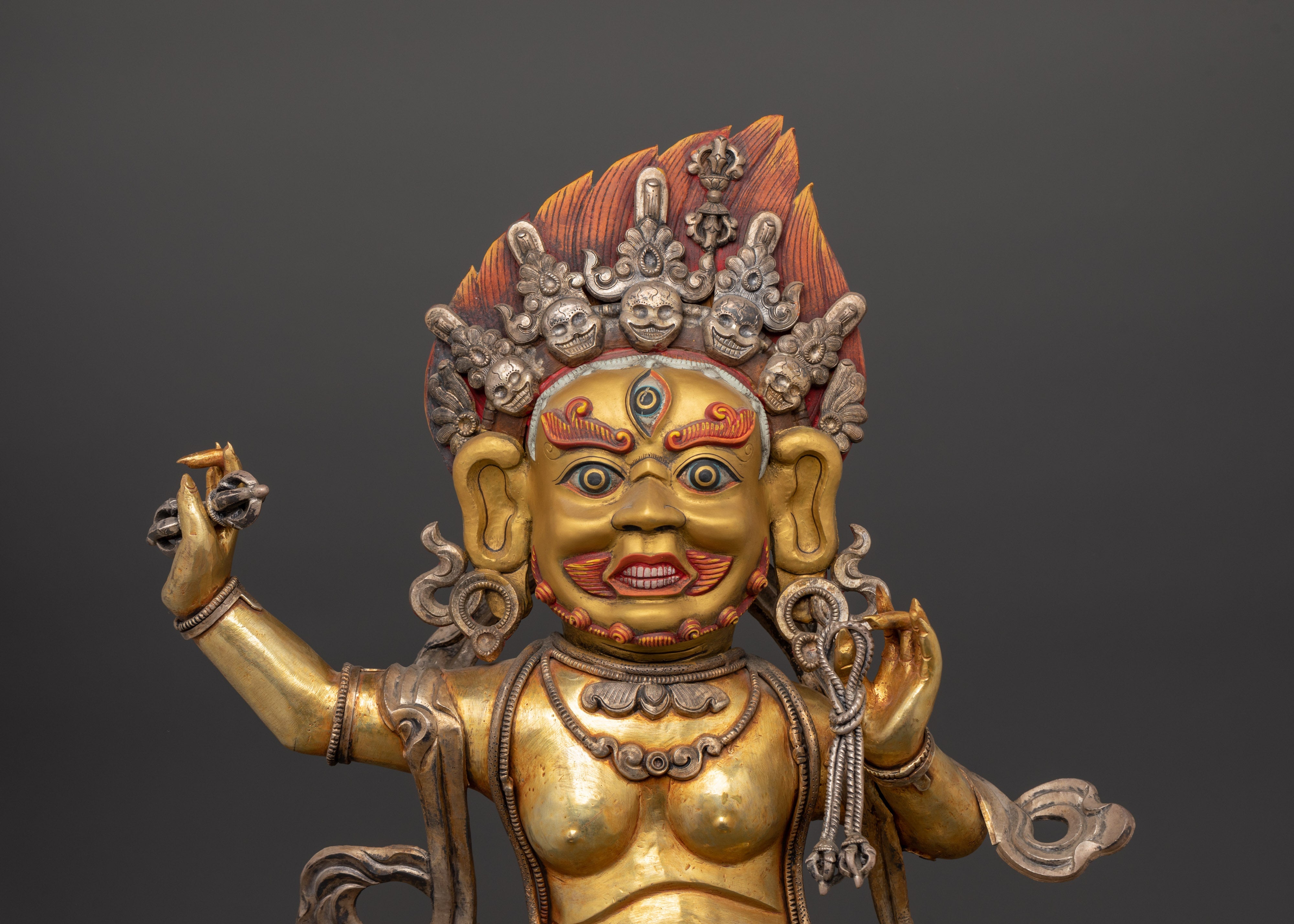 Handcrafted Vajrapani Statue | Copper Body with Gold Plating, Pure Silver & Acrylic Paint