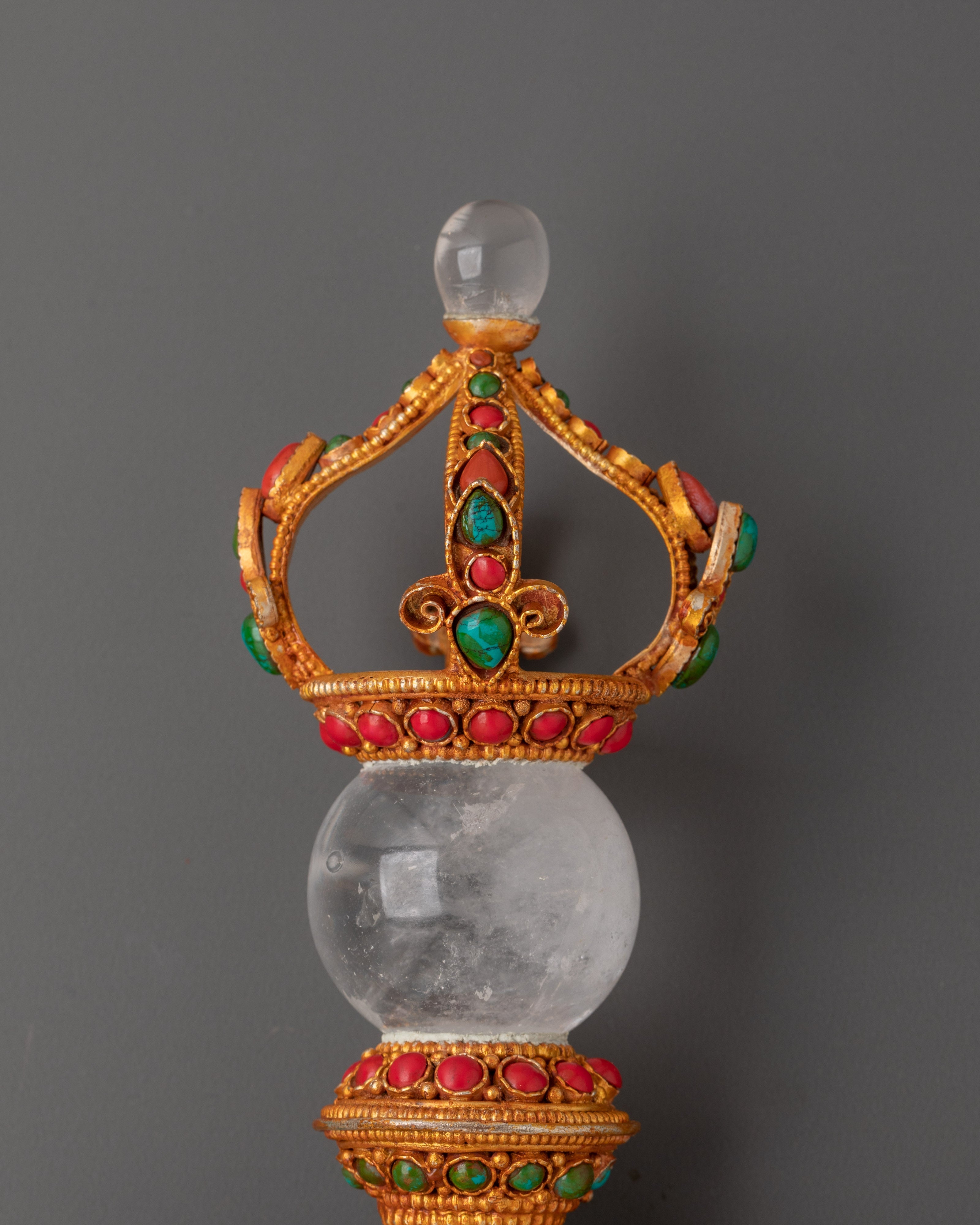 Tibetan Crystal Kartika Knife with Turquoise & Coral Inlay