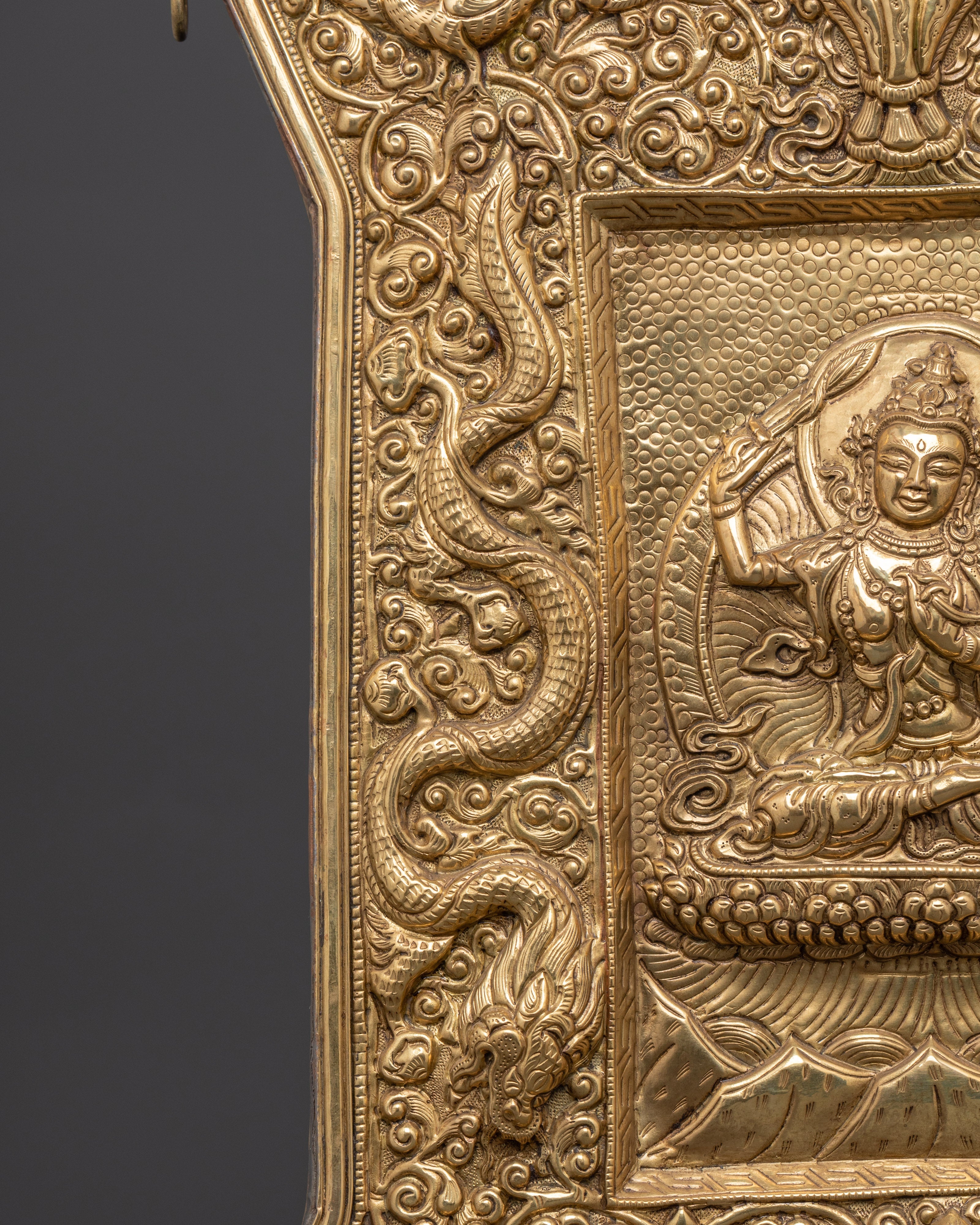 Brass Tibetan Wall Hanging with Embossed Buddha & Dragon Design
