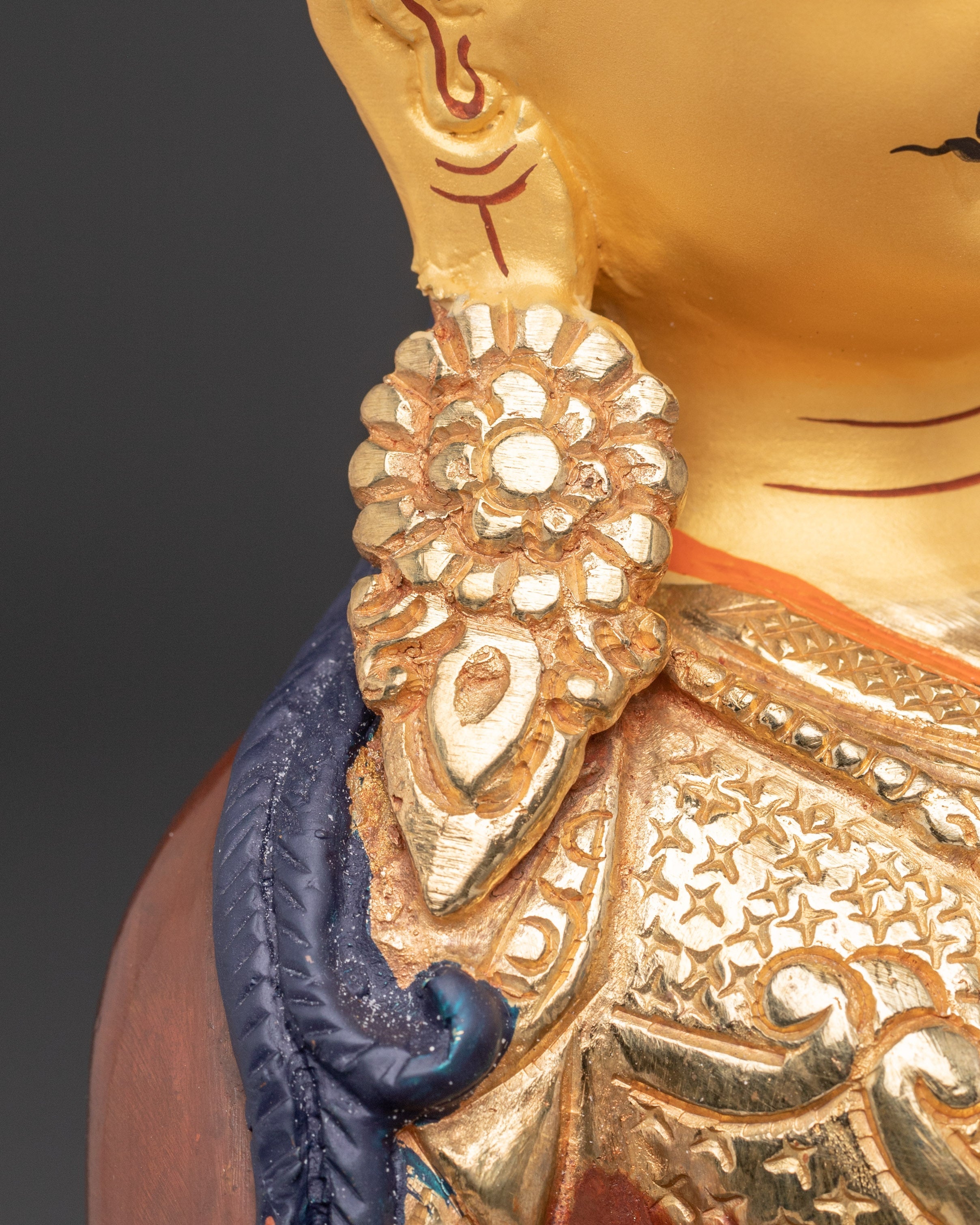 Handmade Tibetan Guru Rinpoche Statue | Copper Gold-Plated and Acrylic Sculpture