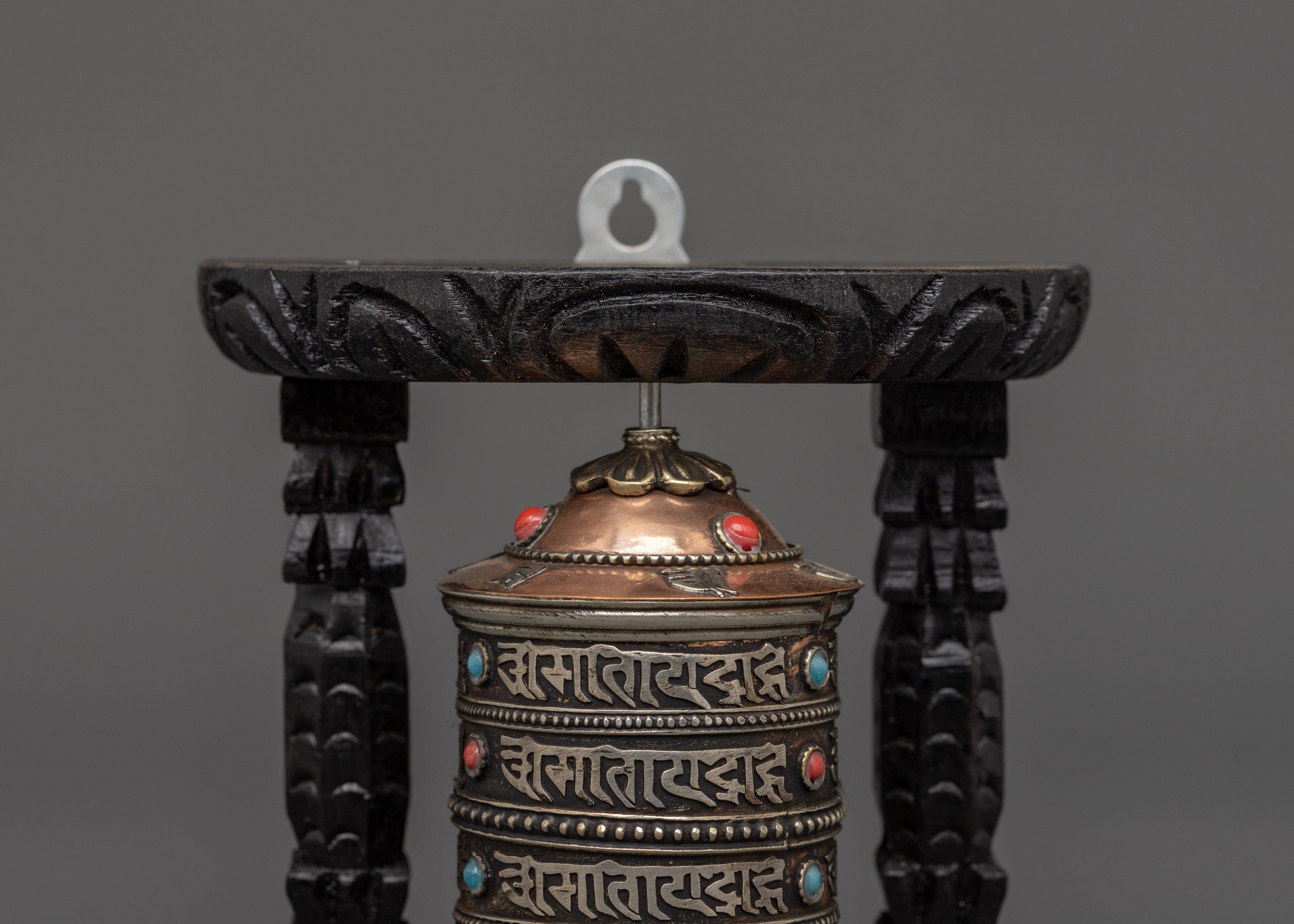 Prayer Wheel With Wooden Frame | Spiritual Tool with Sacred Mantras