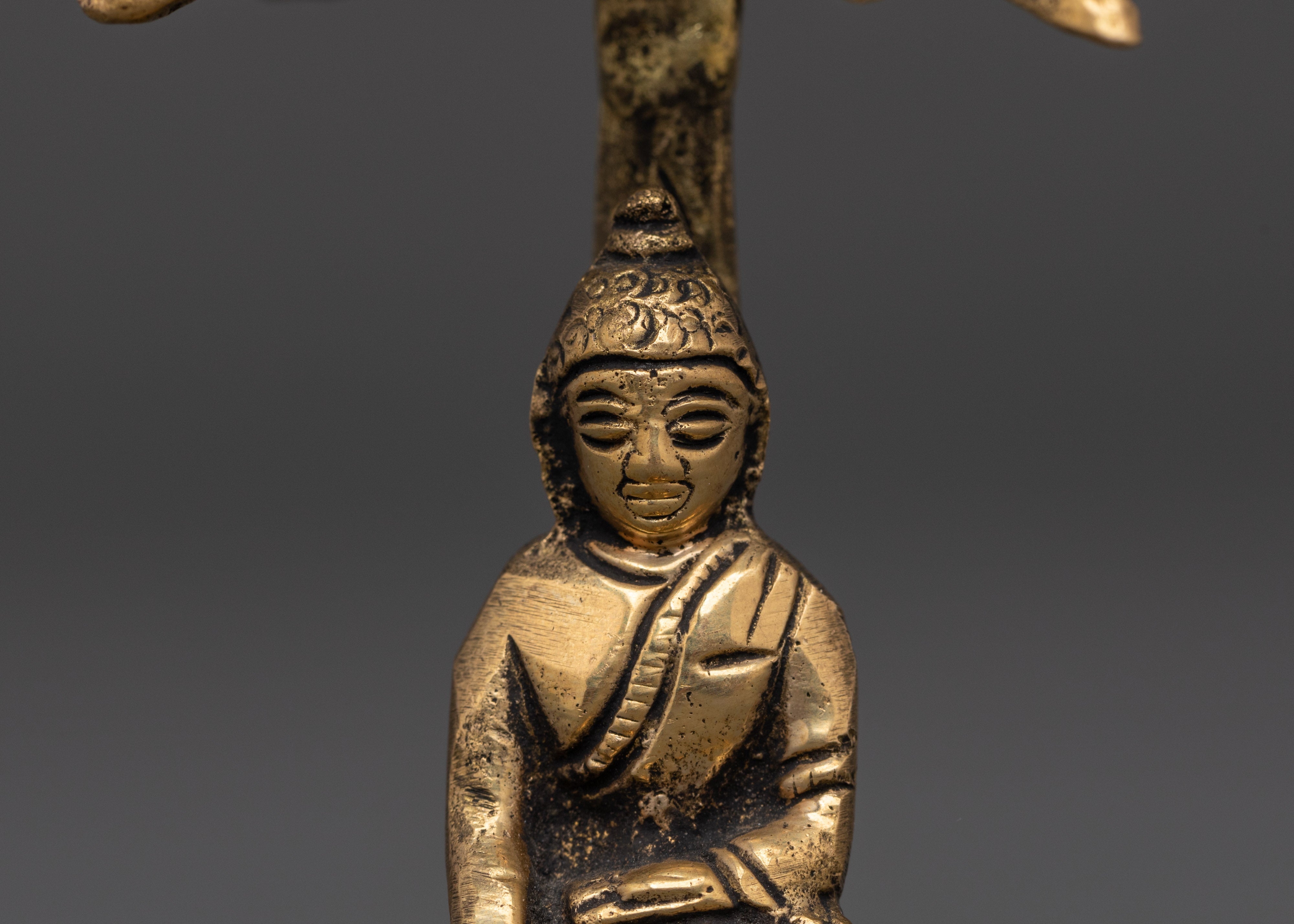 Shakyamuni Buddha Tree Sculpture | Brass Buddhist Meditation Statue