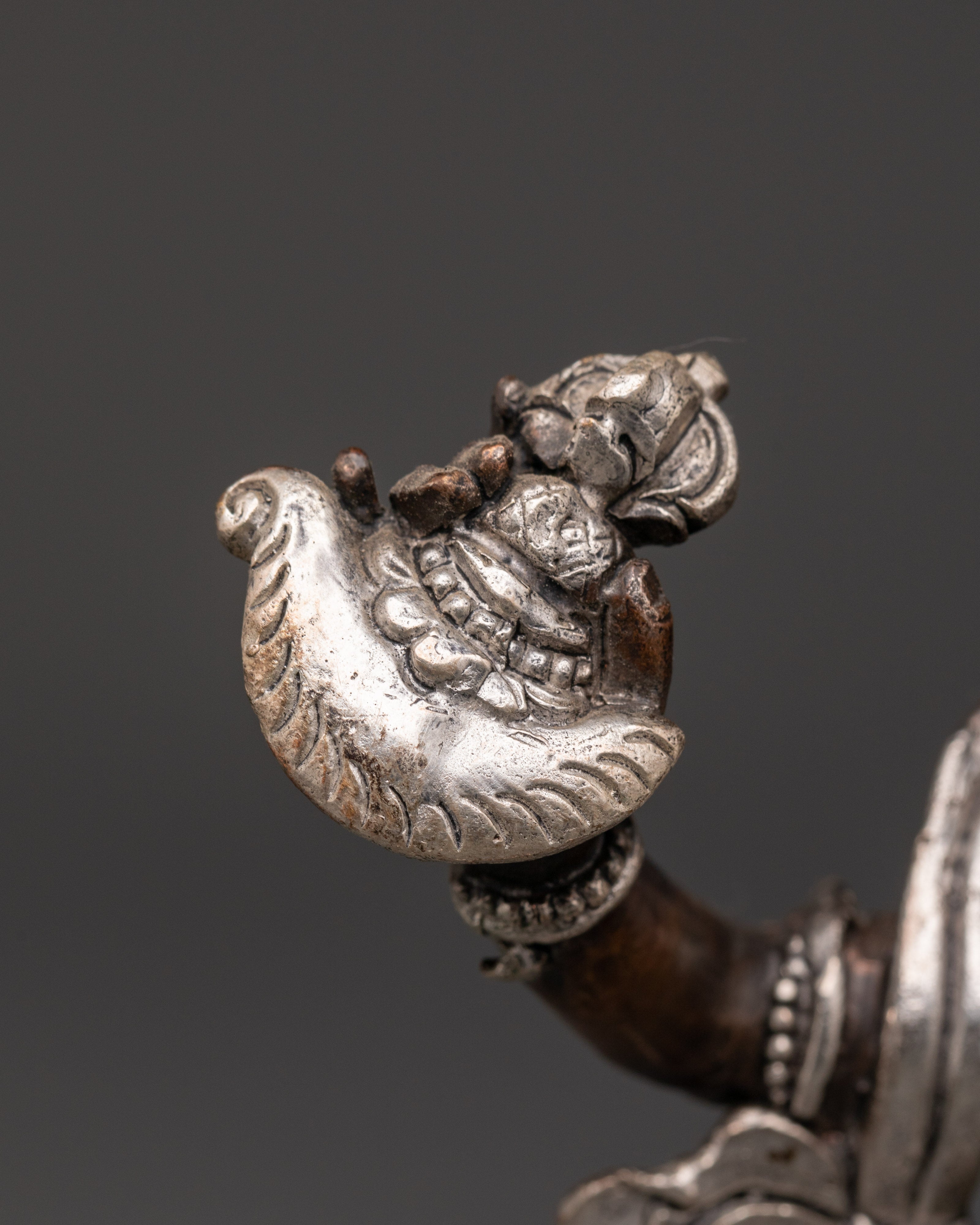 Yogini Simhamukha Statue | Sacred Oxidized Copper & Silver-Plated Sculpture