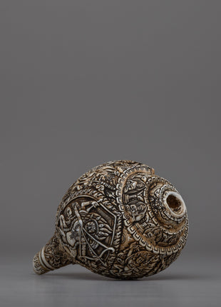 Intricately Carved Tibetan Conch Shell | Sacred Buddhist Sankha