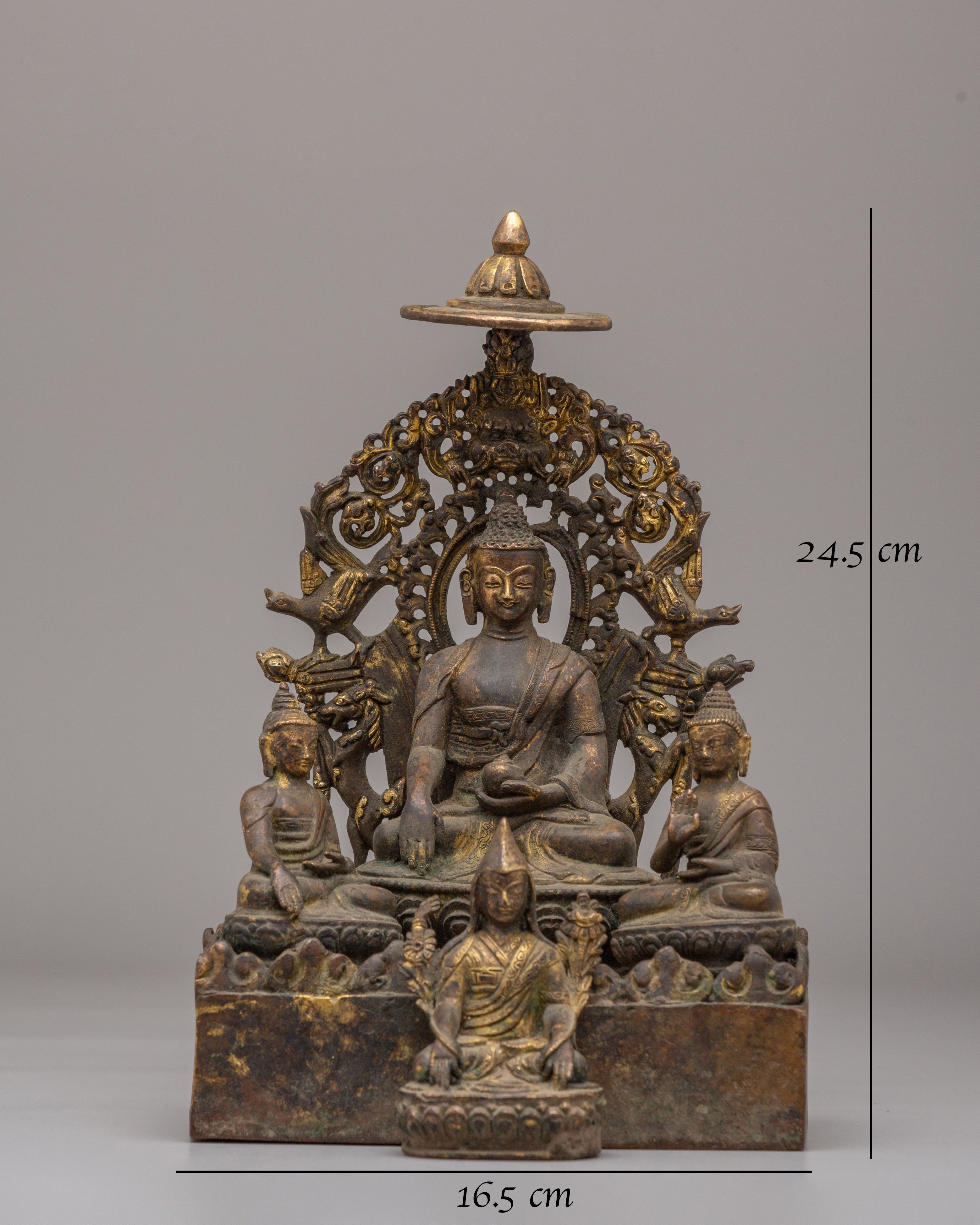 Buddha With Attendant Deities Sculpture | Sacred Altar Figure