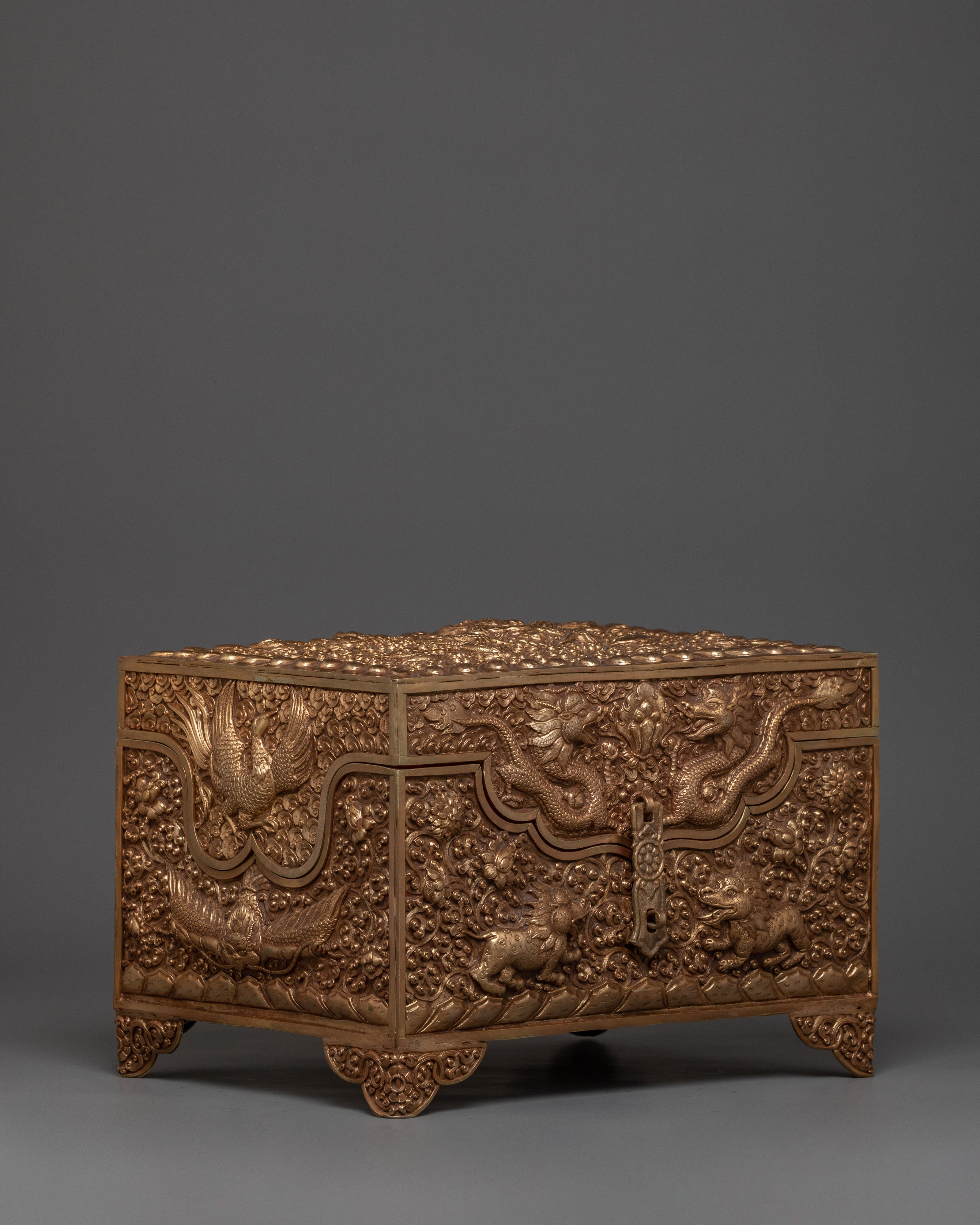Copper Treasure Box with Gold Plating | Snow Lion Guardians