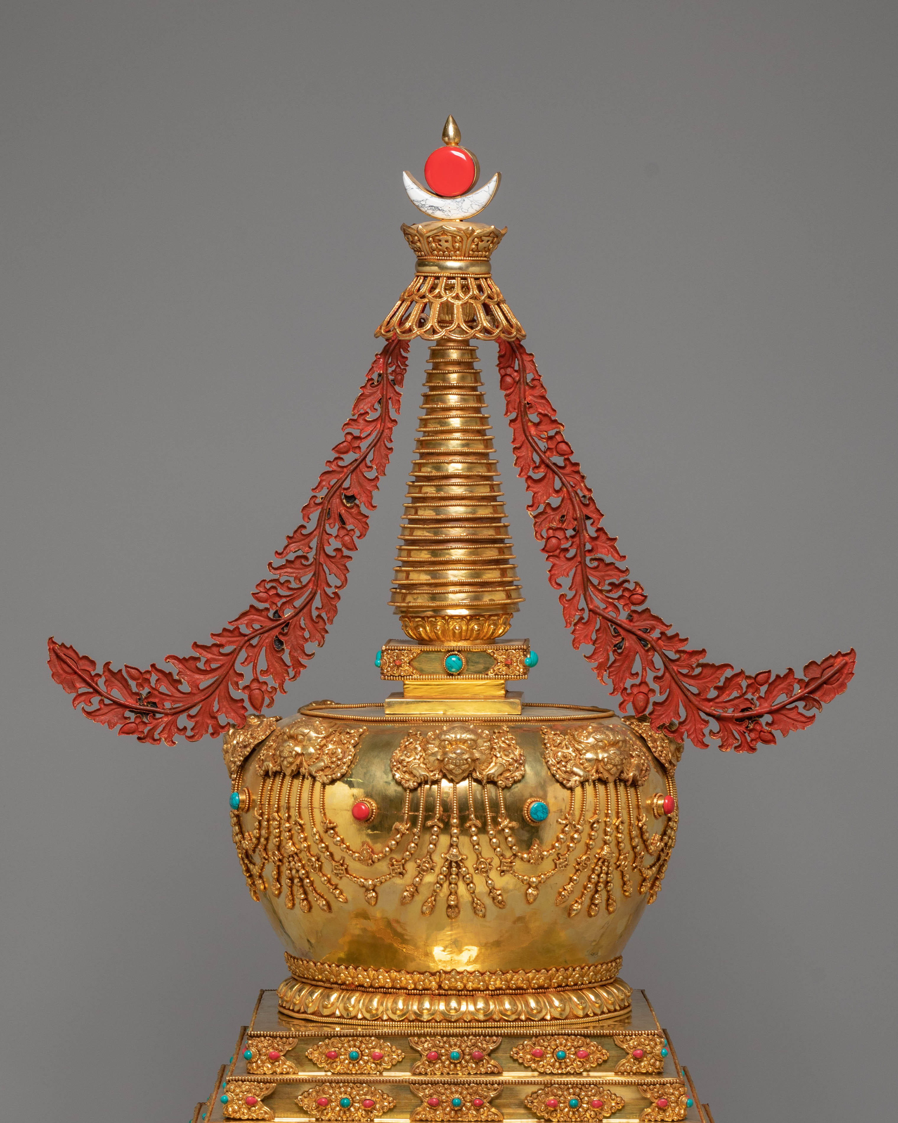 Gold Plated Tibetan Sacred Stupa | Exquisite Buddhist Stupa Sculpture