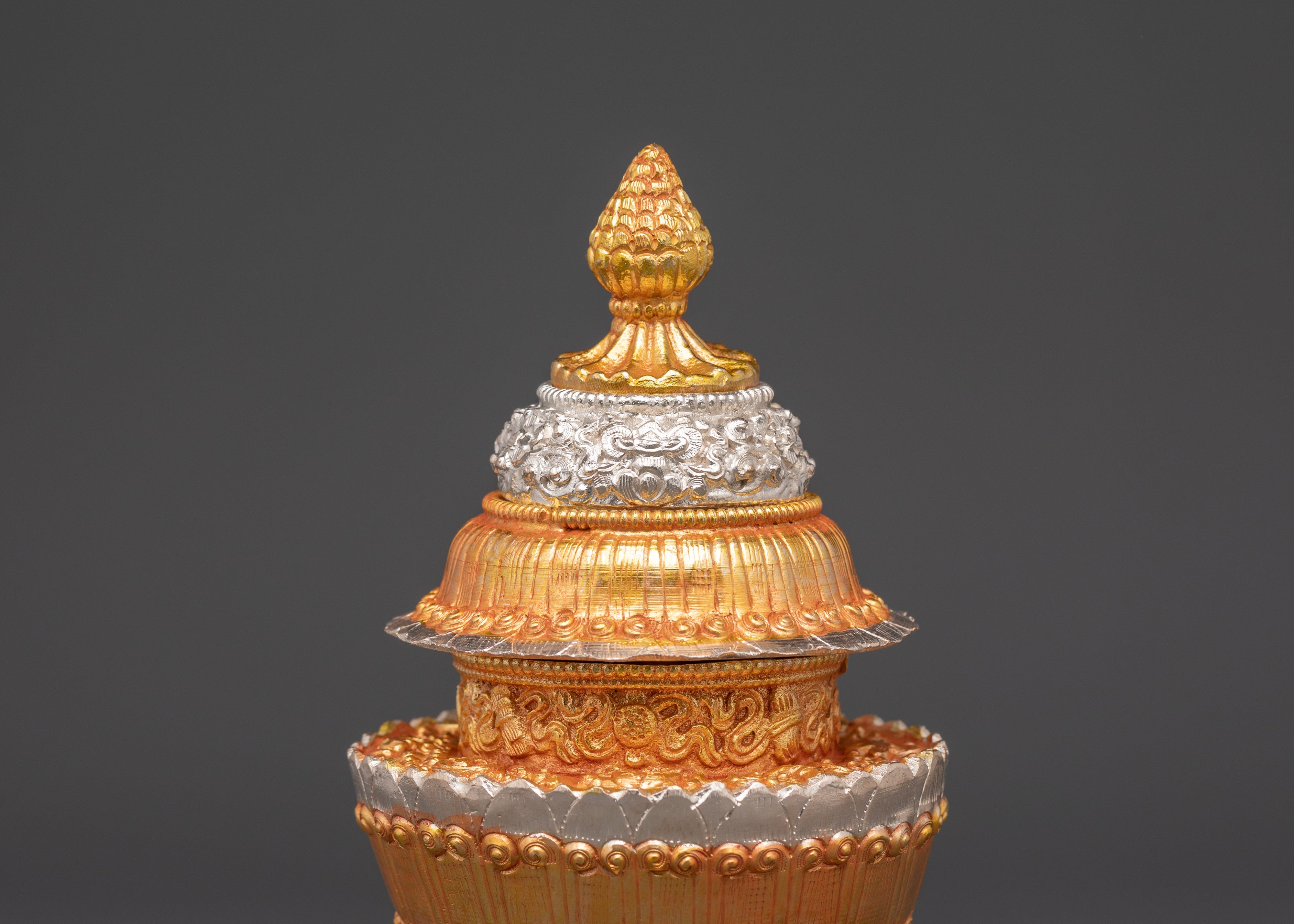 Himalayan Buddhist Ritual Pot | Offering Vessel with Electroplated Gold and Silver