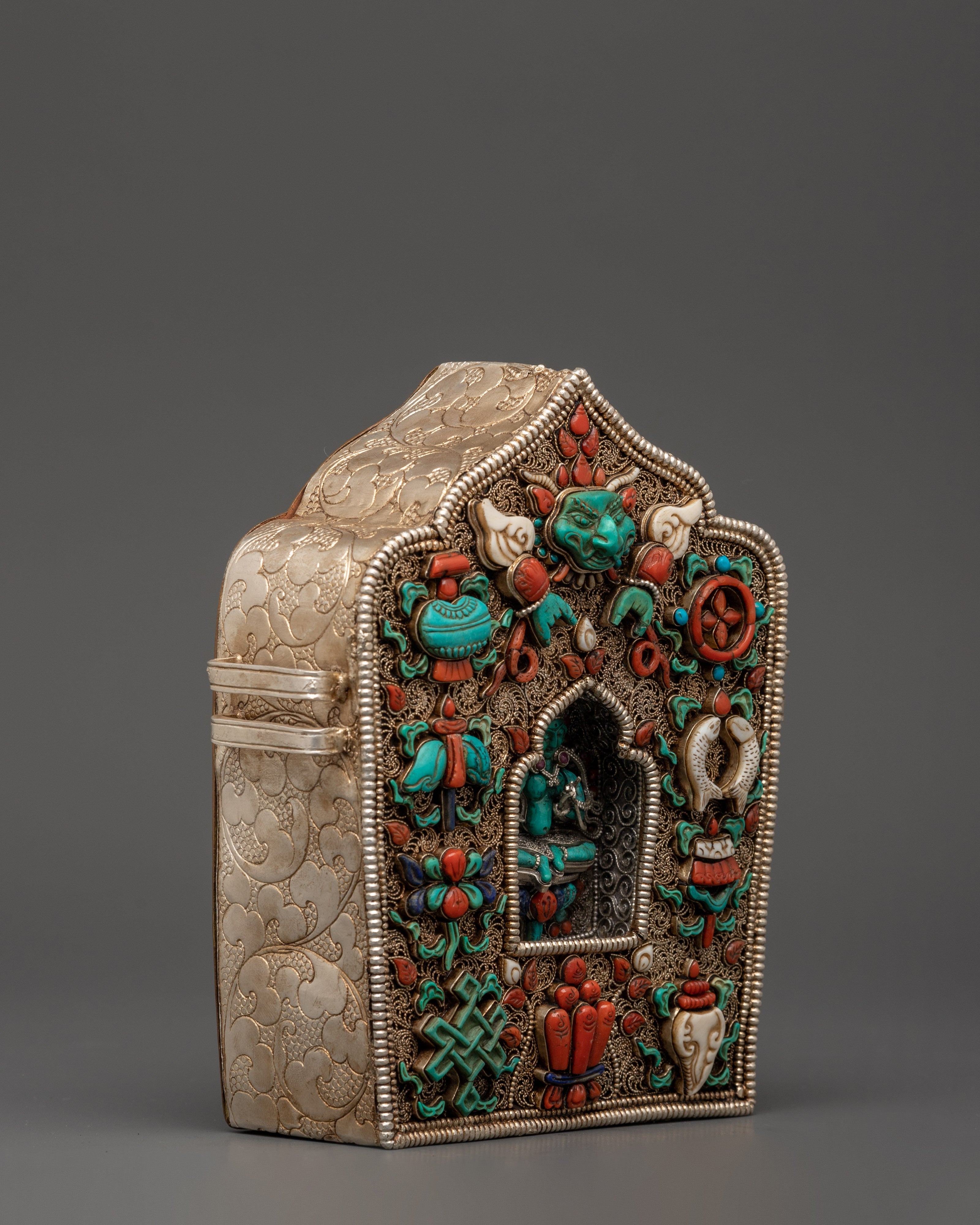 Ghau Box with Eight Auspicious Symbols | Tibetan Sacred Treasure Box